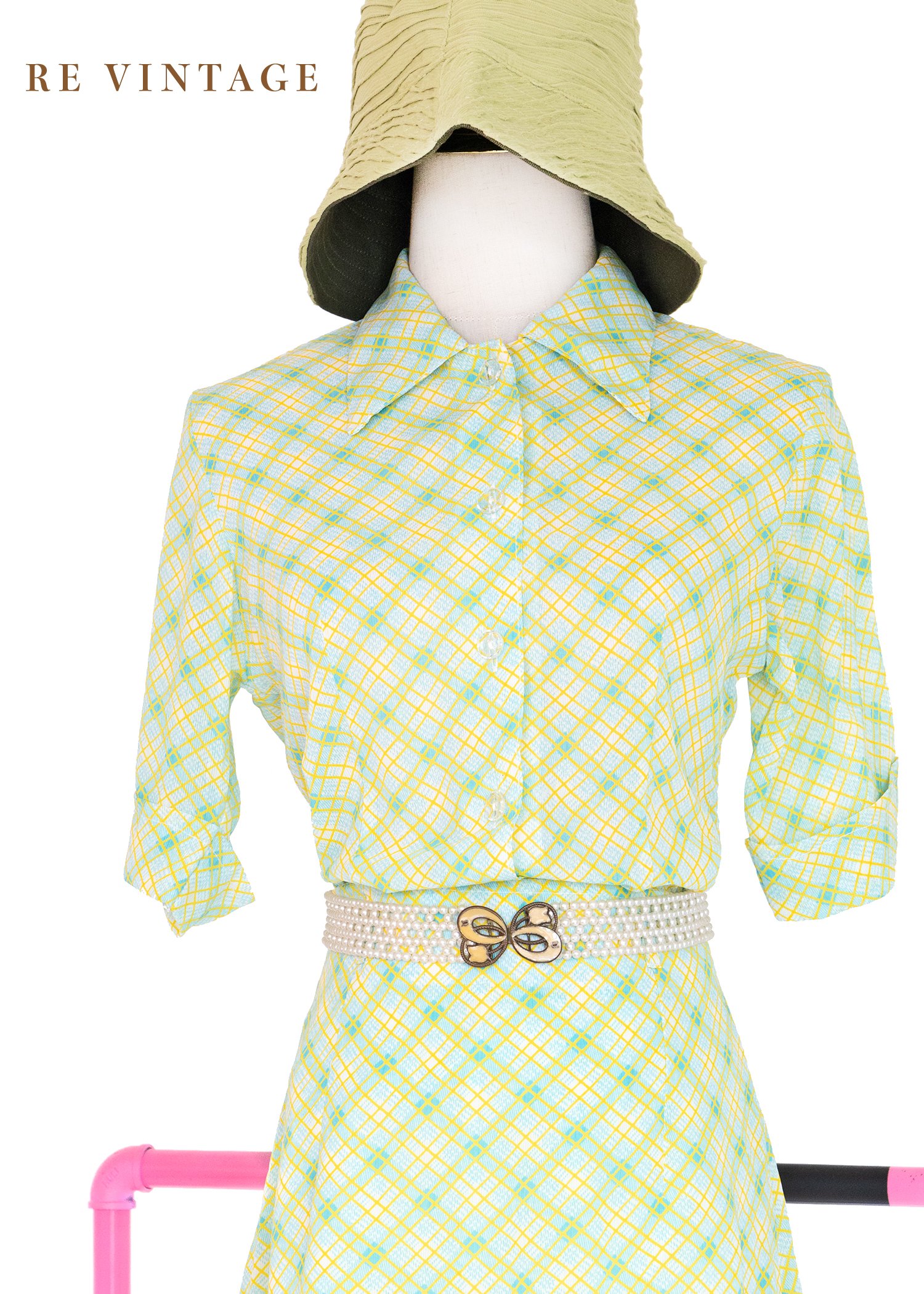 套裝上衣 - 檸檬汽水菱格紋上衣