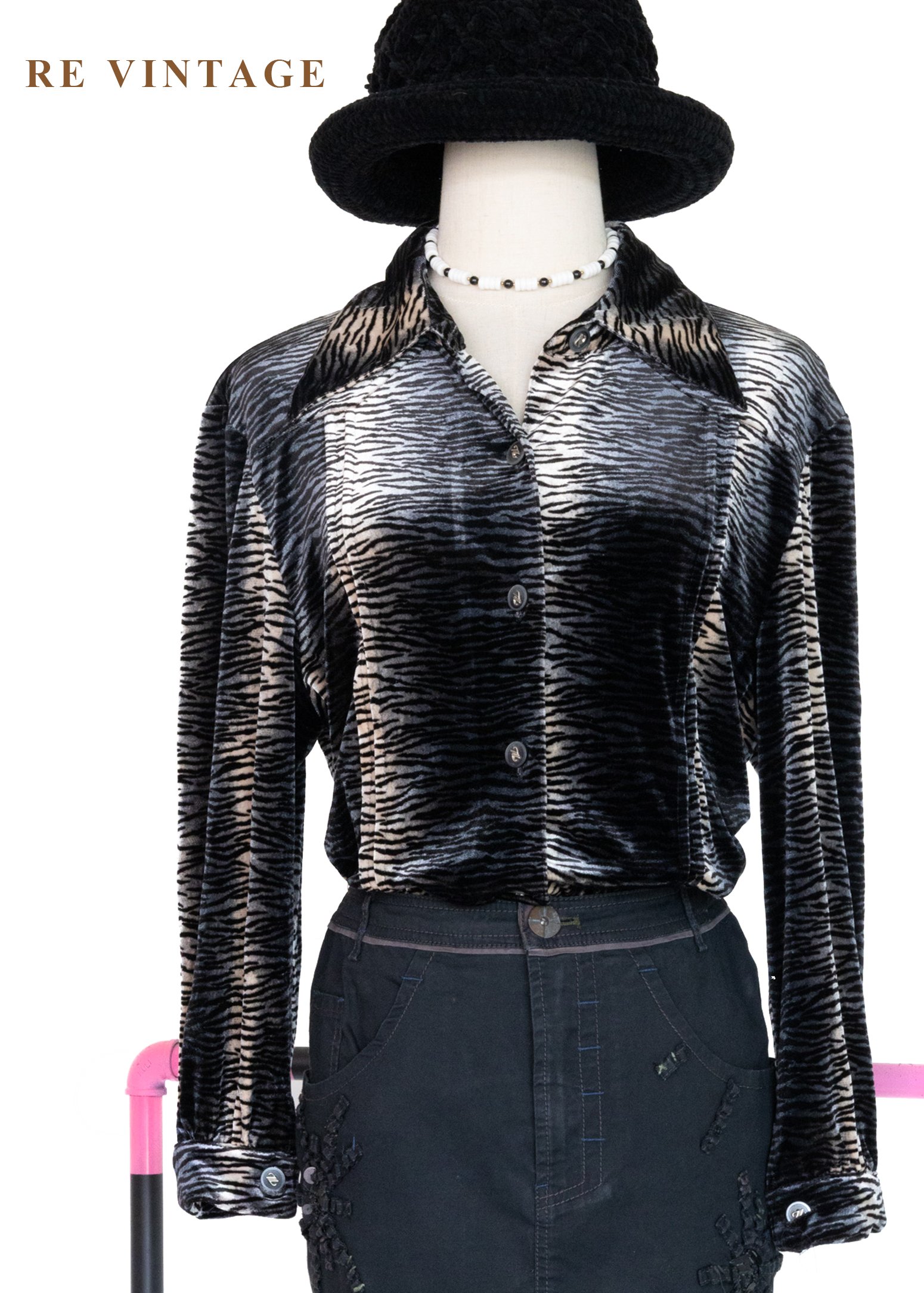 銀黑虎斑絨布長袖上衣