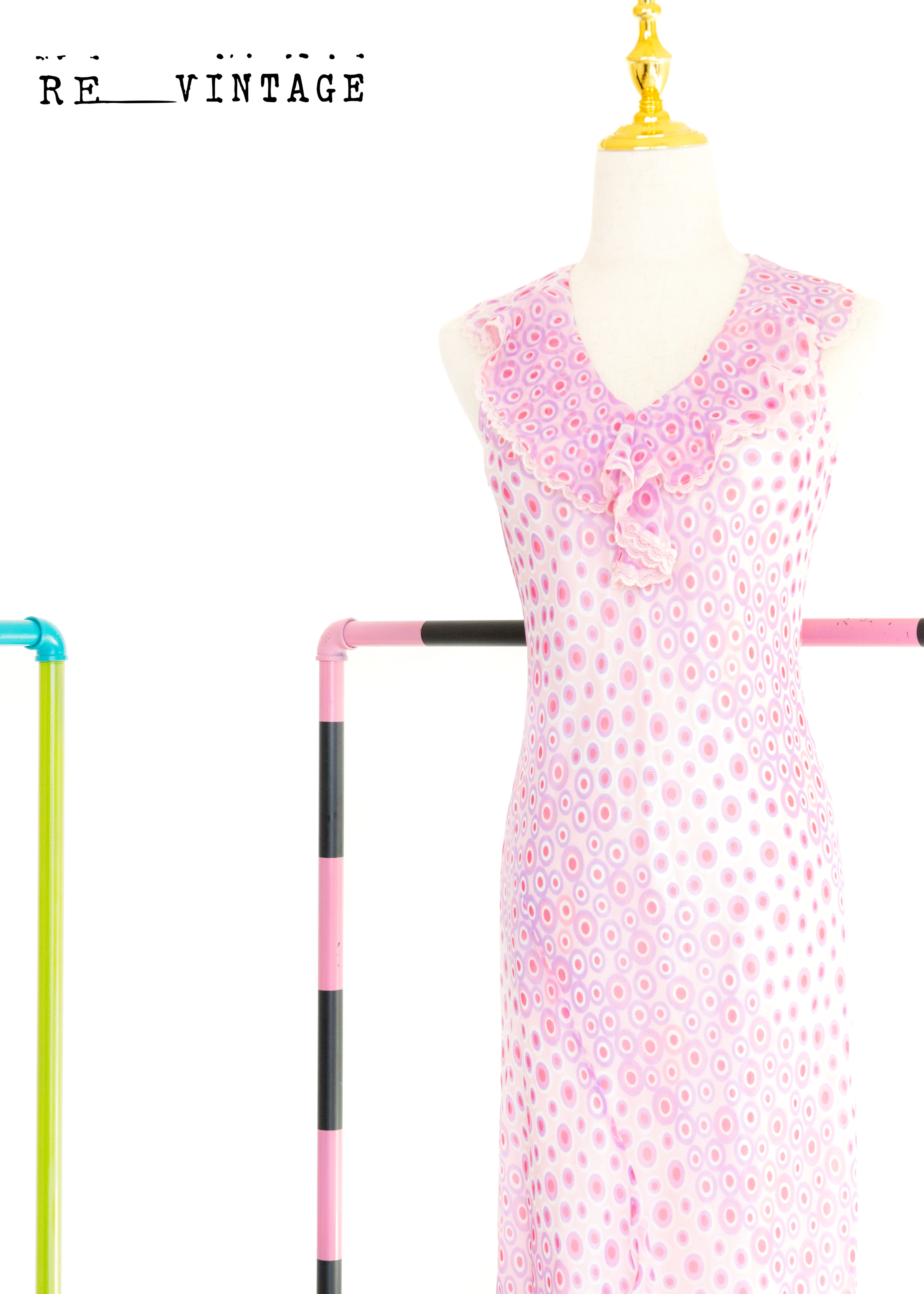 粉紅水波點點雪紡洋裝