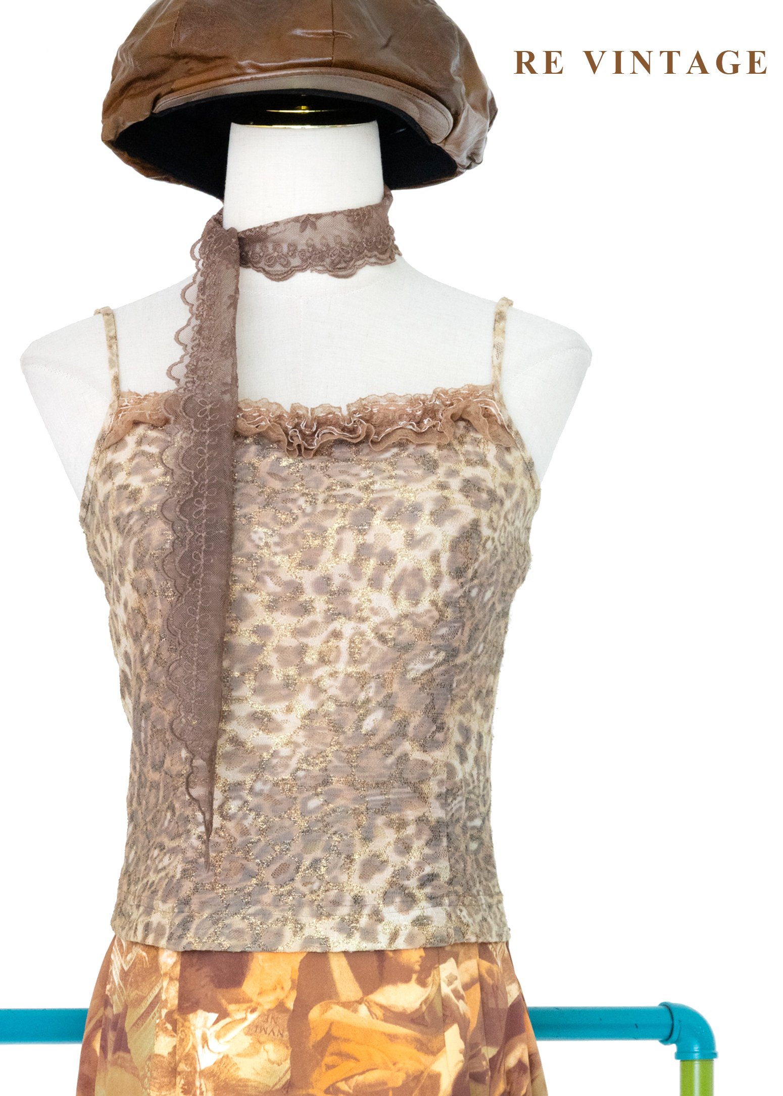 黃金豹紋蕾絲細肩帶背心