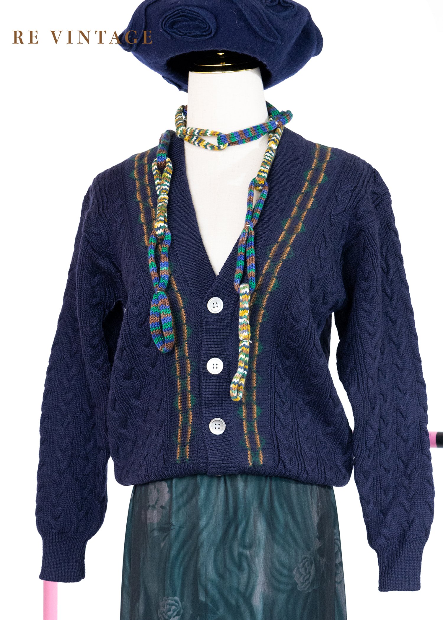 書生學院派深藍色魚骨紋針織外套