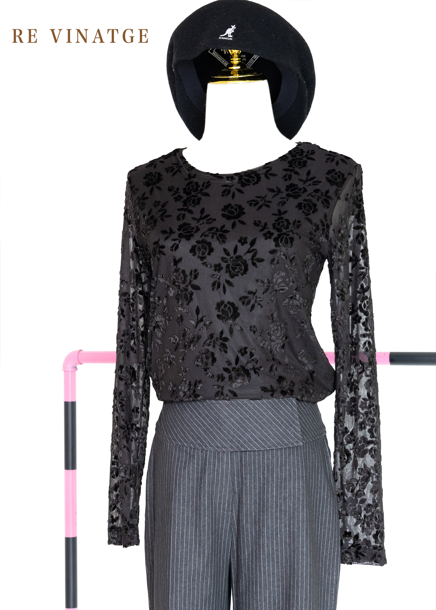 韓國製 - DKNY 黑玫瑰燒融輕薄長袖上衣