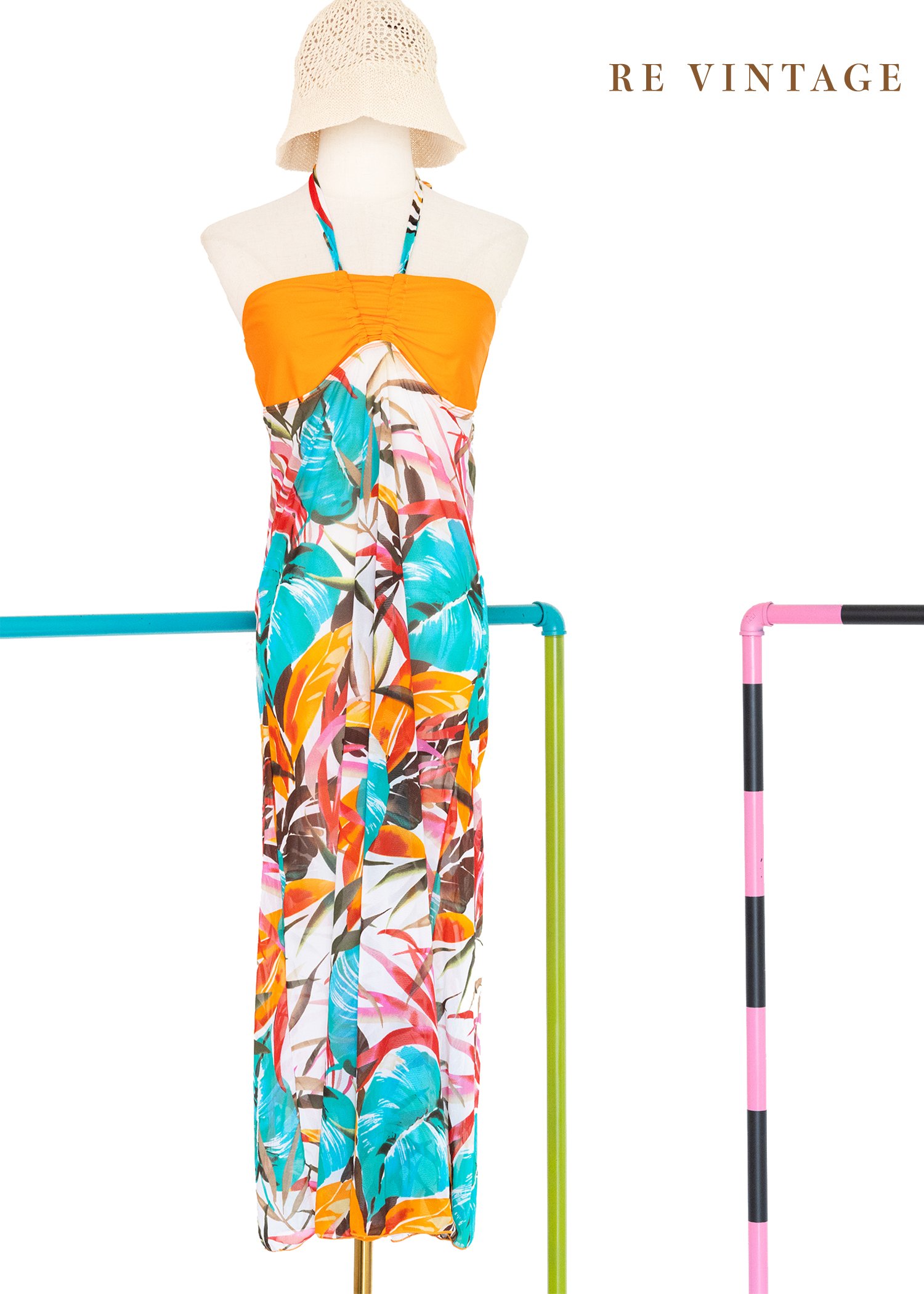 熱帶螢光夢境叢林透膚繞頸洋裝