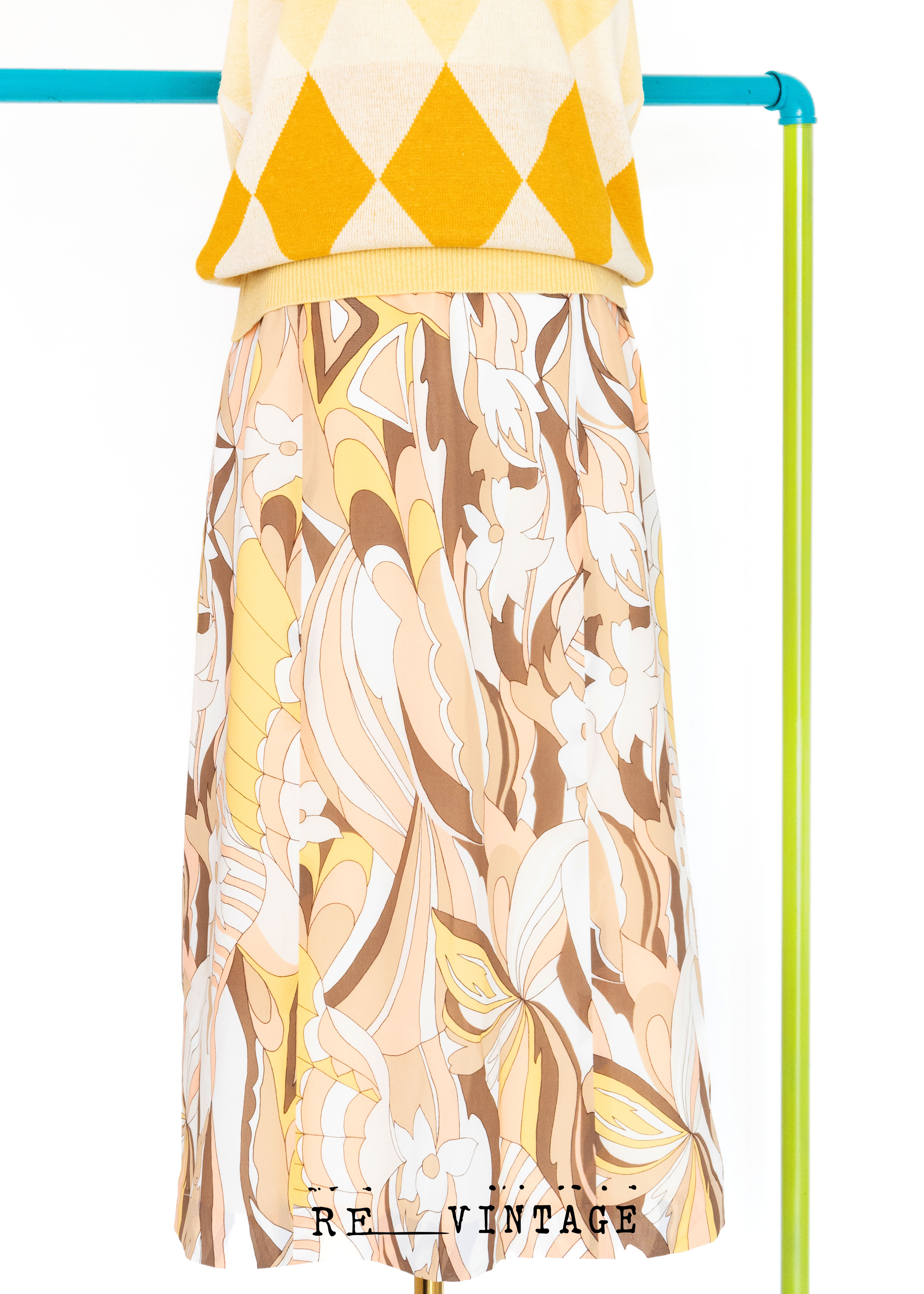 日本製 Peach Fuzz 漂亮圖騰中長裙