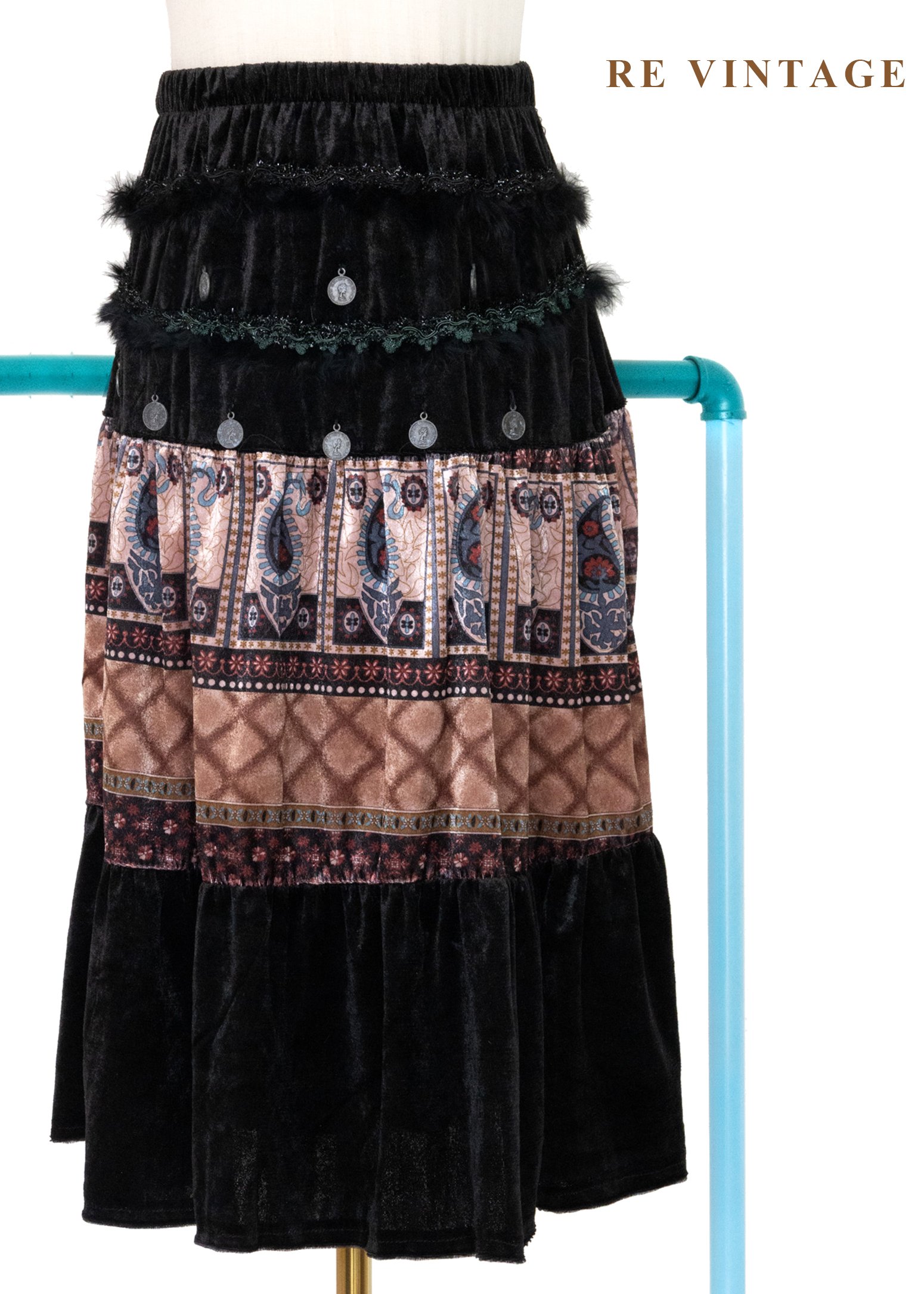 異國粉紅銀幣女王絨布美裙（22-27"）