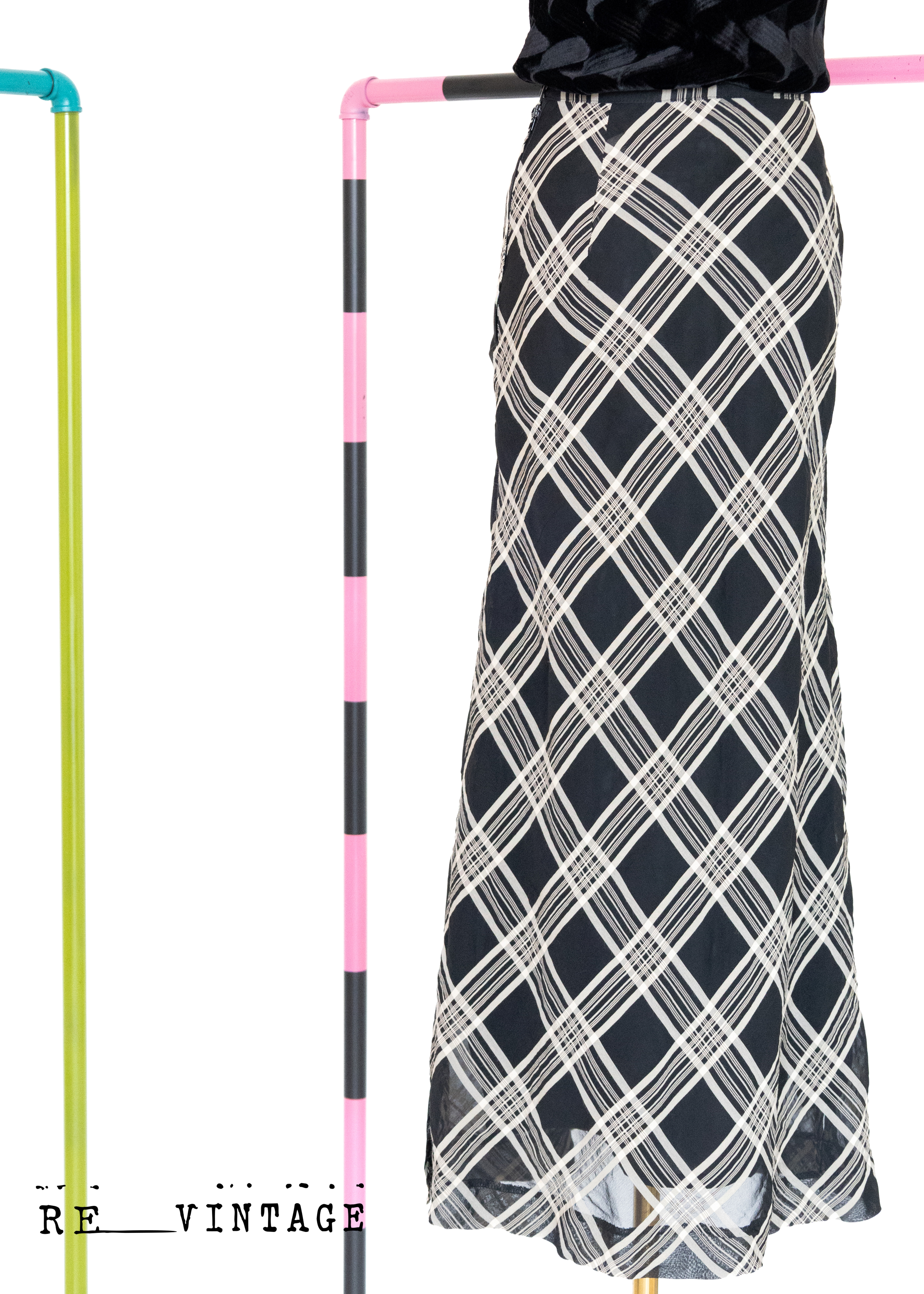 黑白黑白菱格長裙