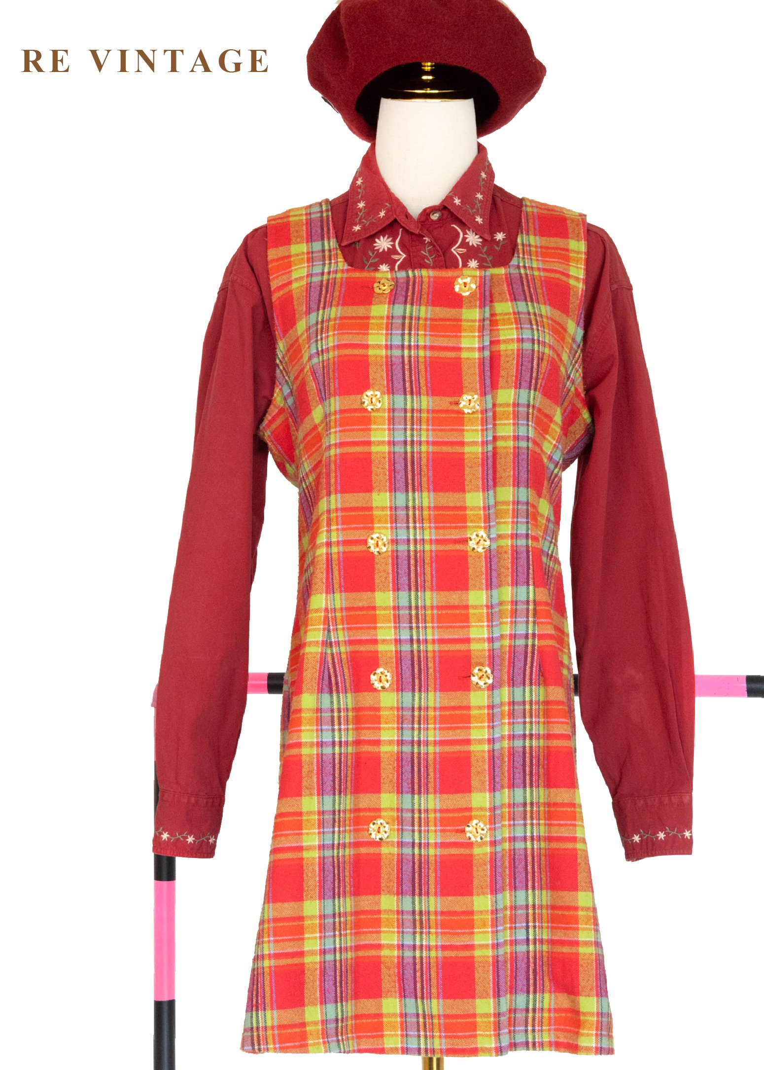 秋冬質感單品 - 甜美紅格紋迷你洋裝