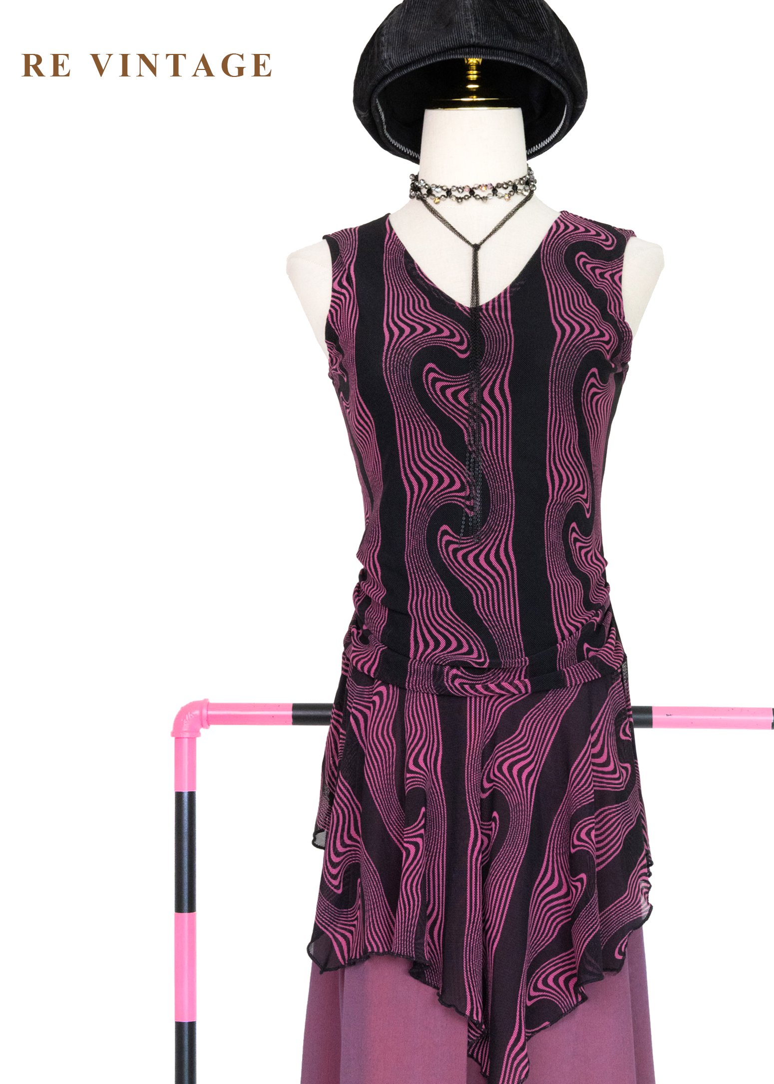 粉紅噪聲 - 迷幻波紋長版背心