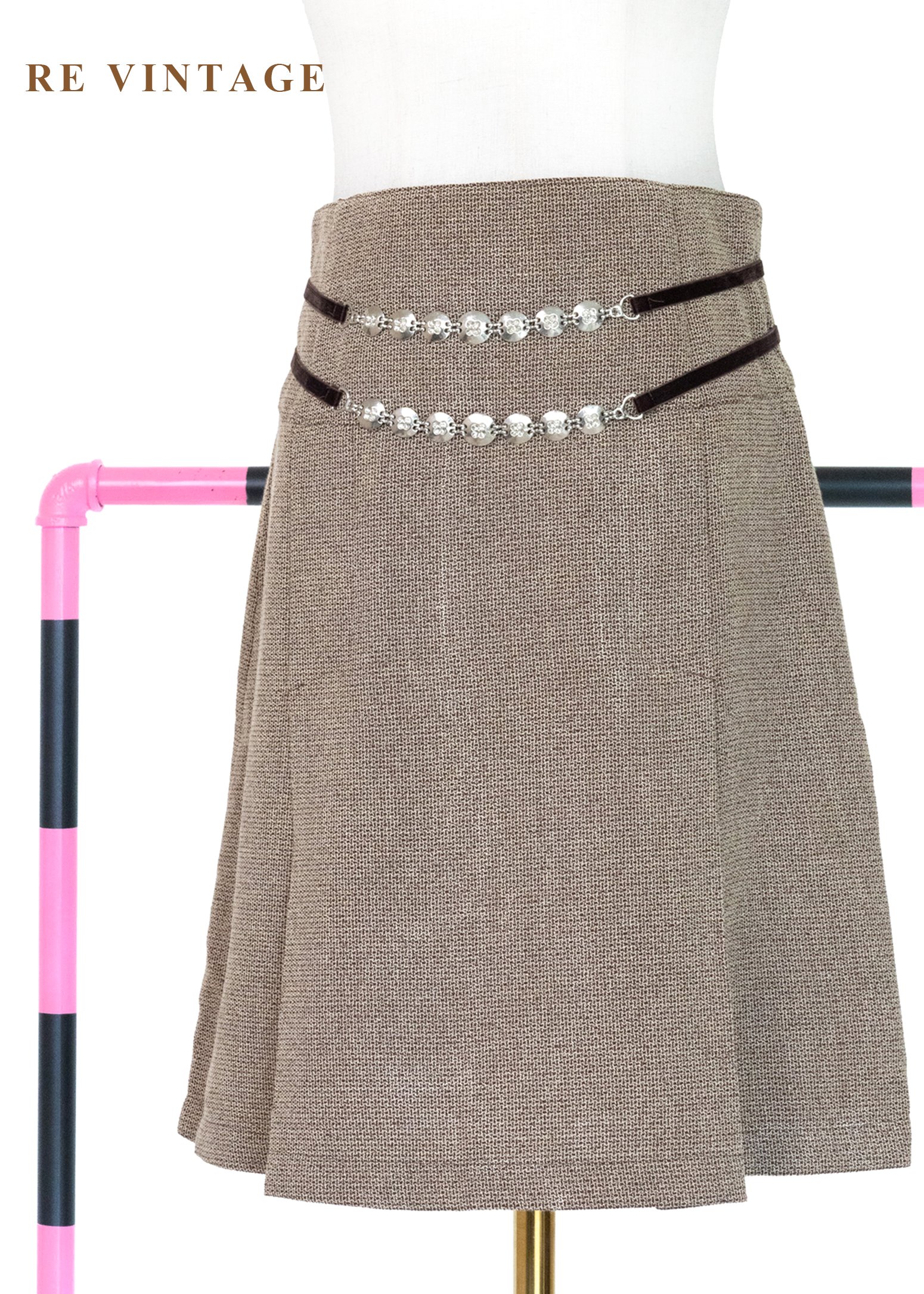 質感單品 - 時空銀釦褐色短裙（28"）