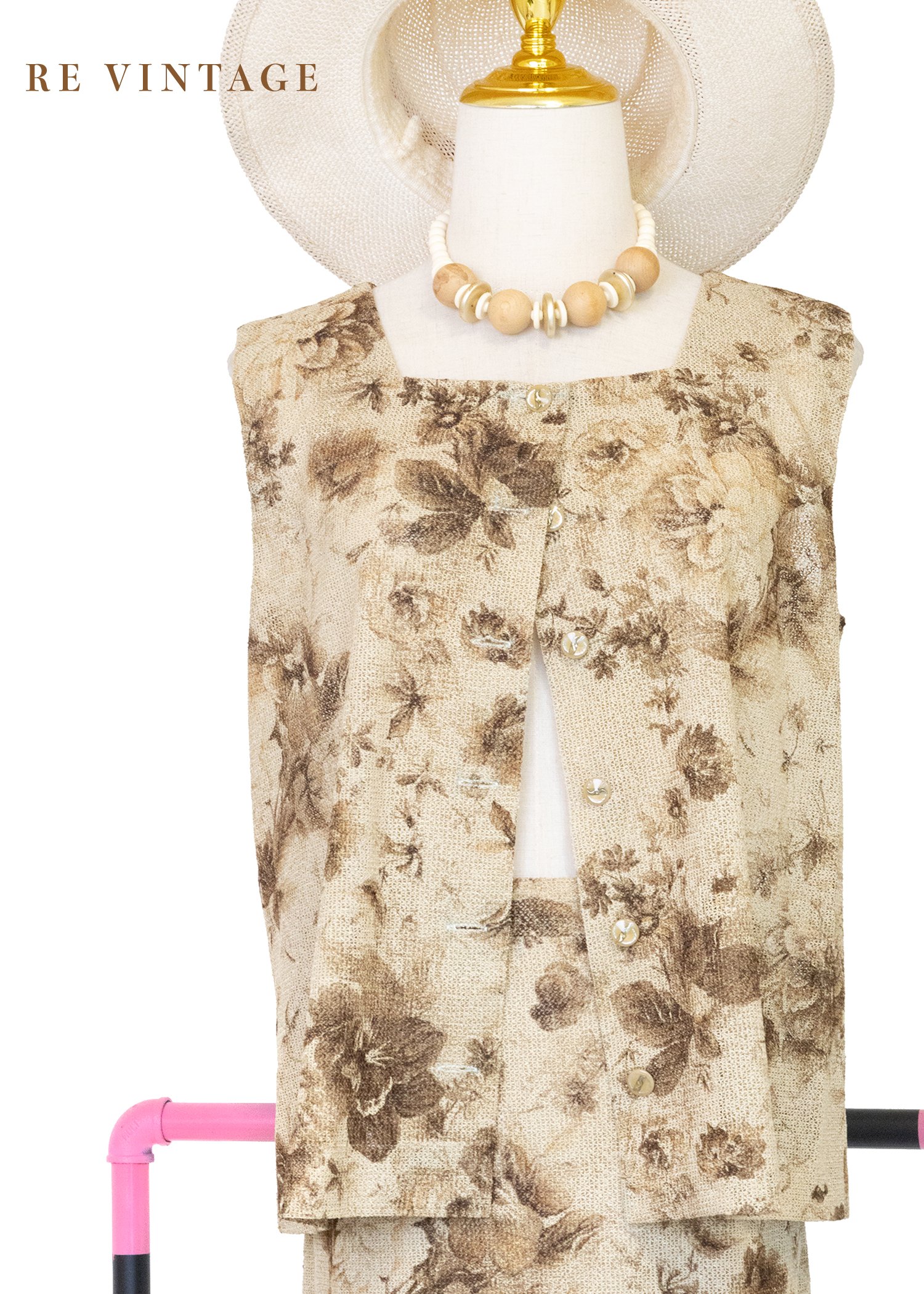 套裝背心 - 棕影花語舊夢背心