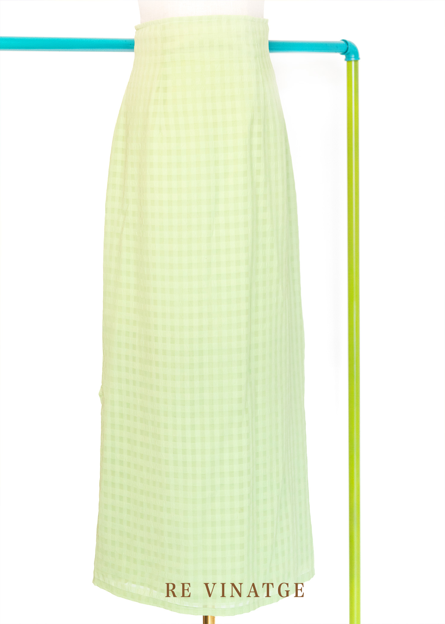 草綠色格紋高腰長裙