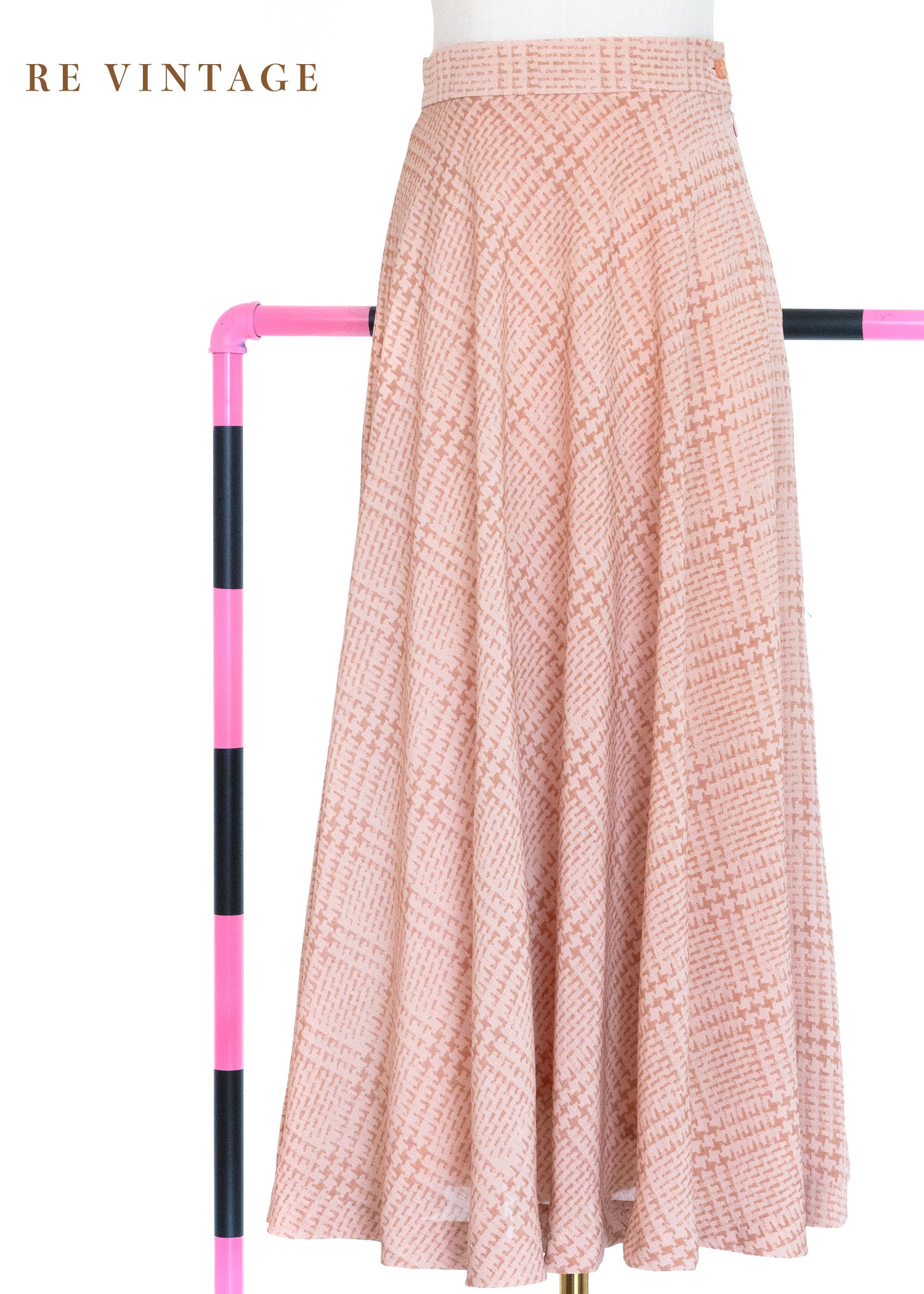 甜甜粉紅菱格印刷紋路長裙（24"）