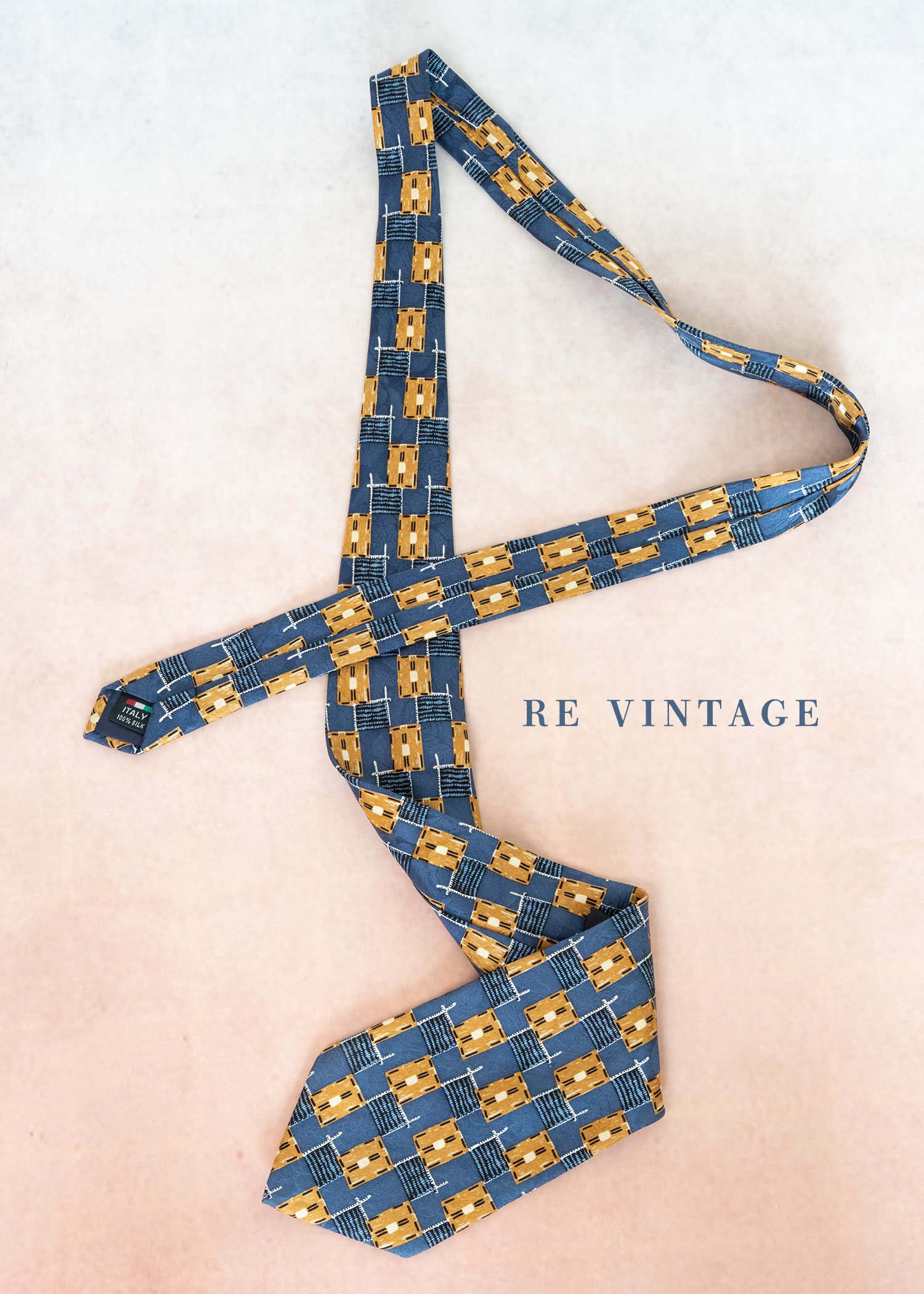 義式窗格黃藍色領帶