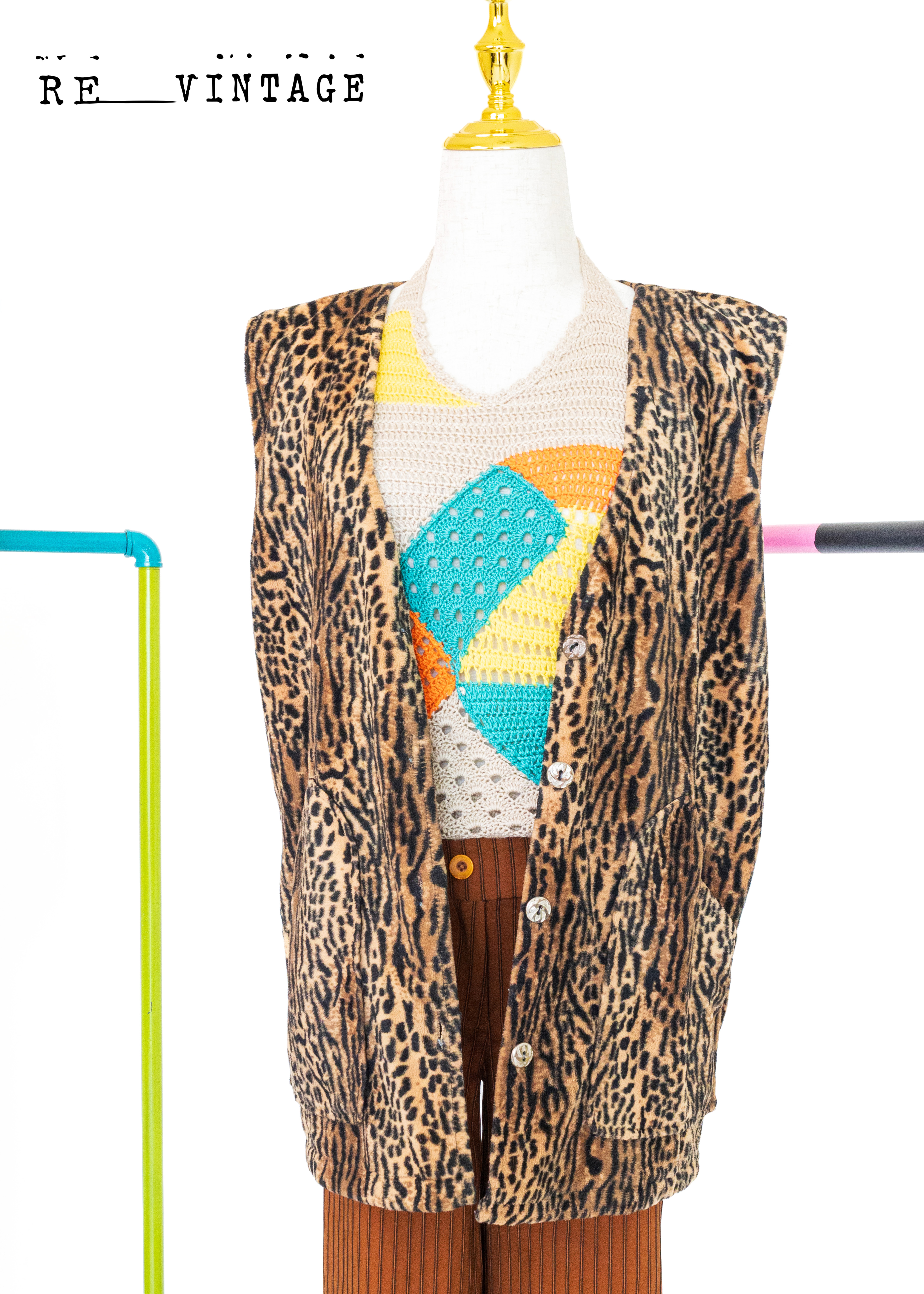 豹紋絨毛寬版背心