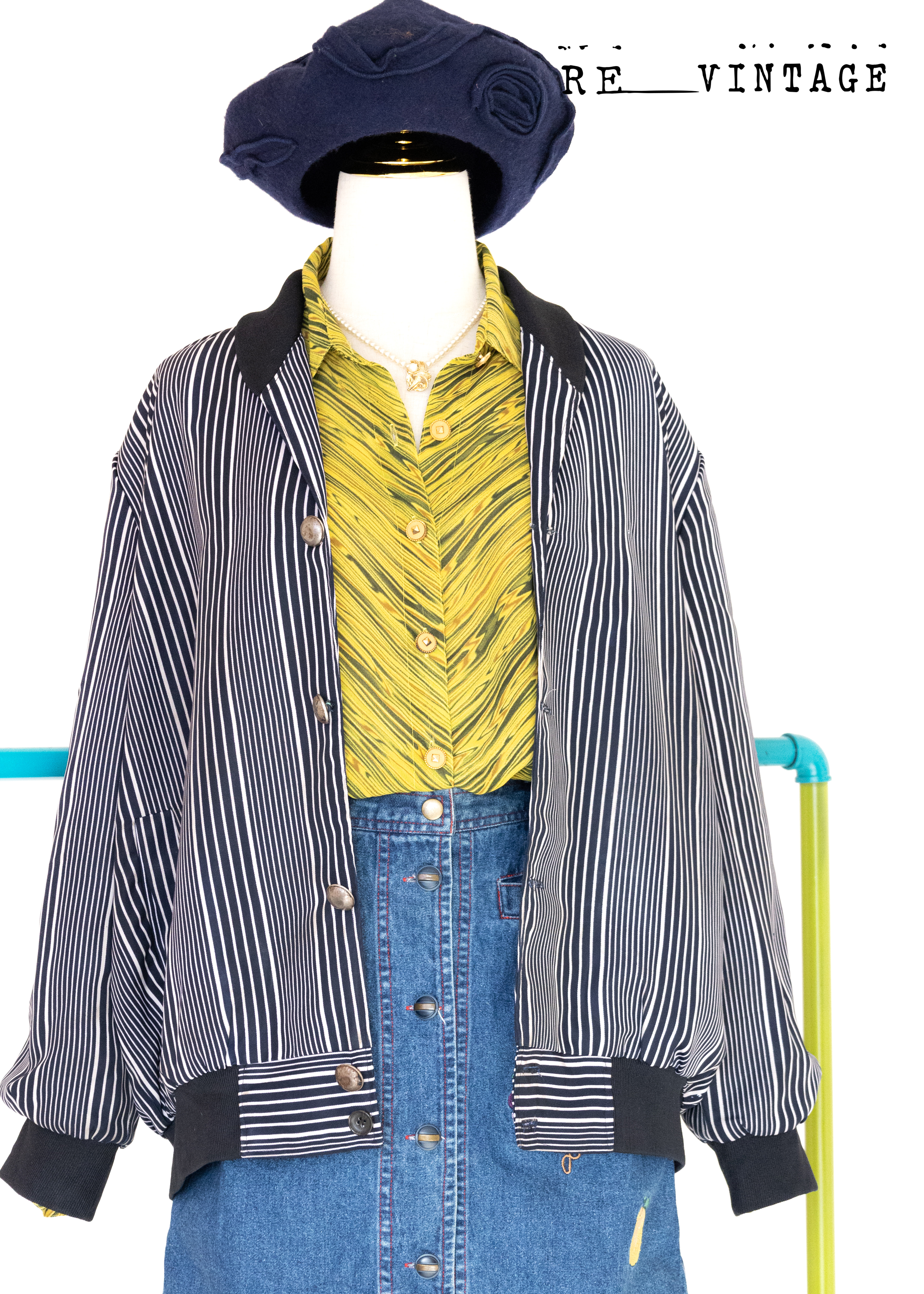 天天深藍線條薄款外套