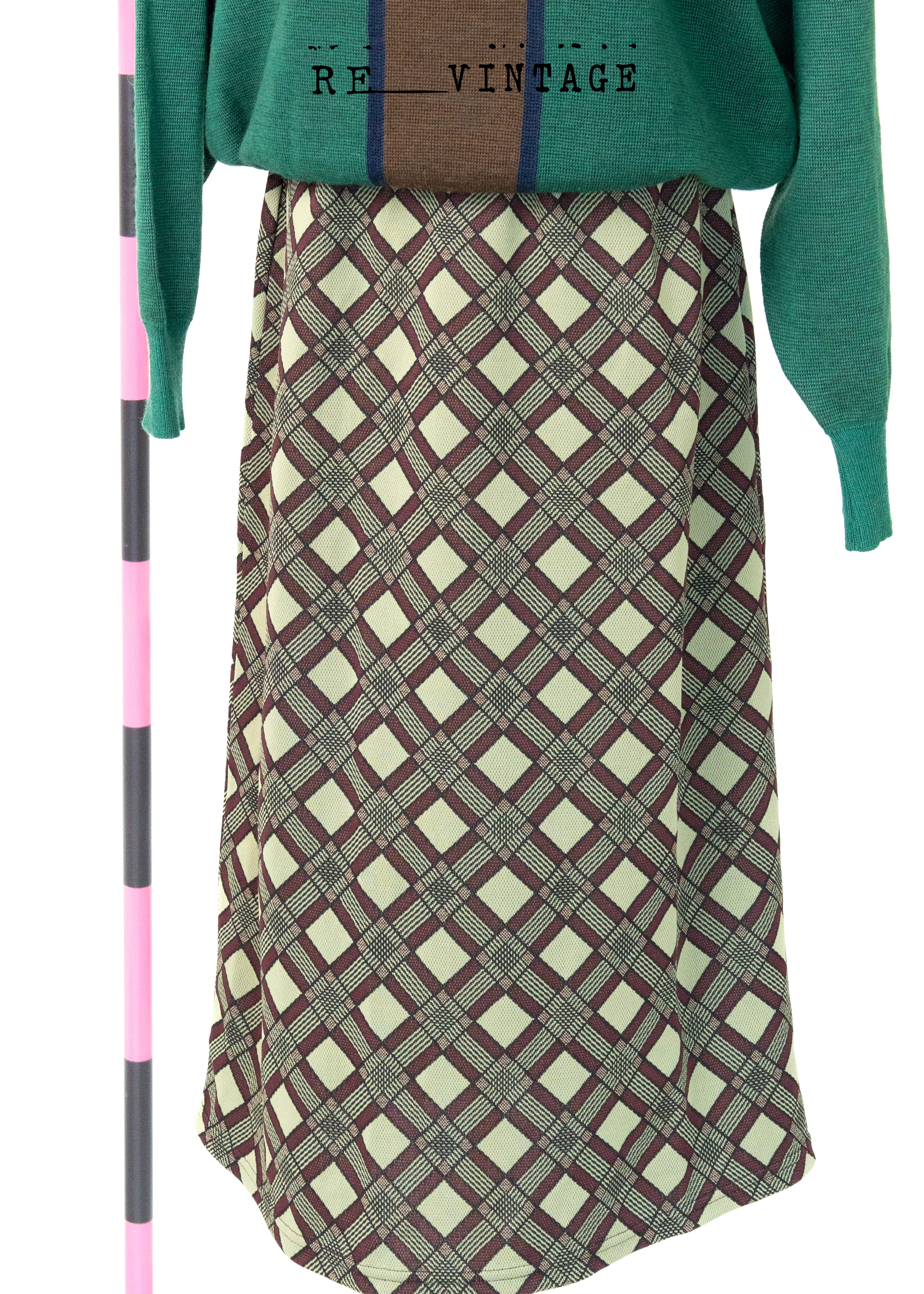 針織彈性復古磁磚紋的中長裙