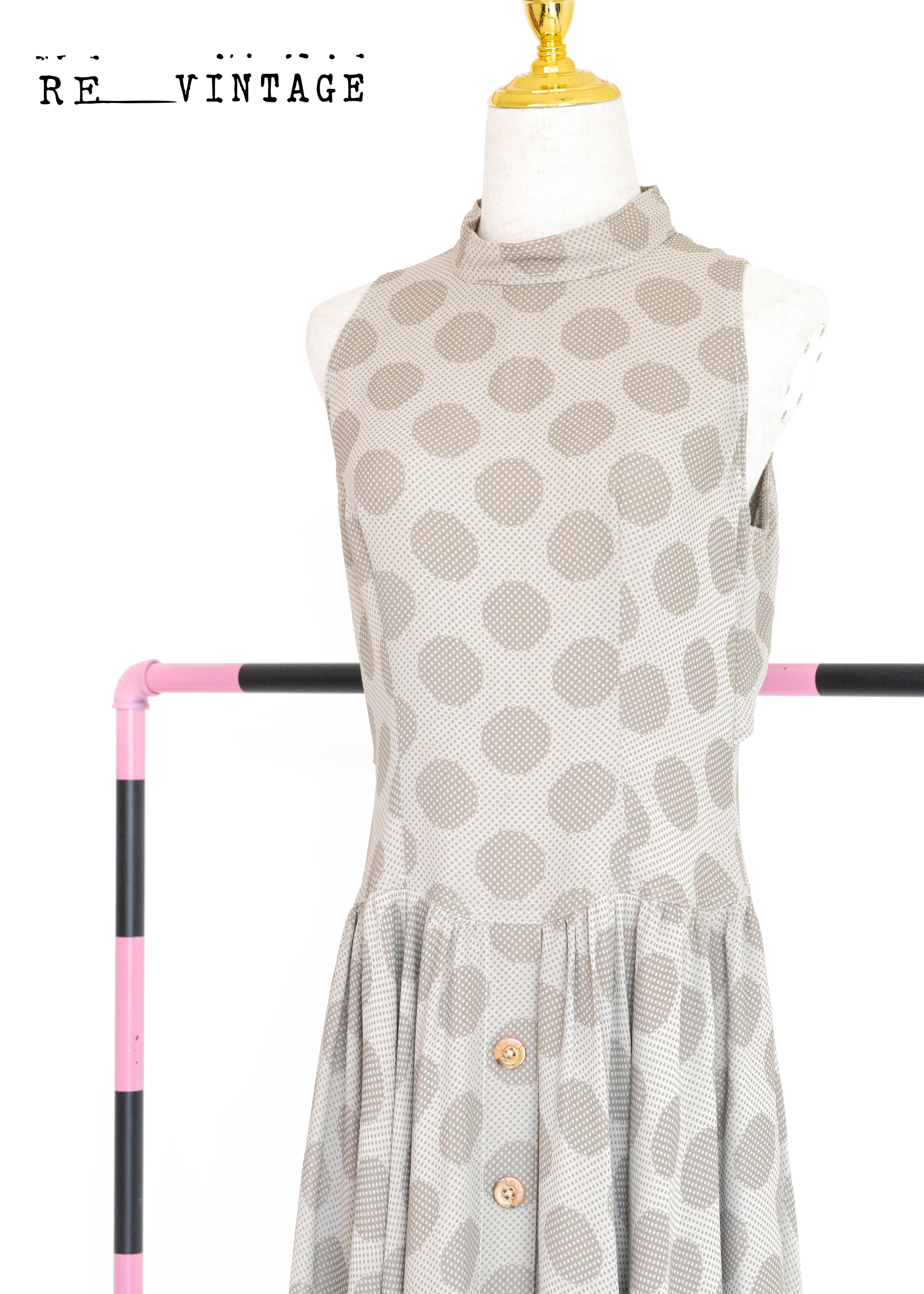 小點點大點點棕灰色長洋裝