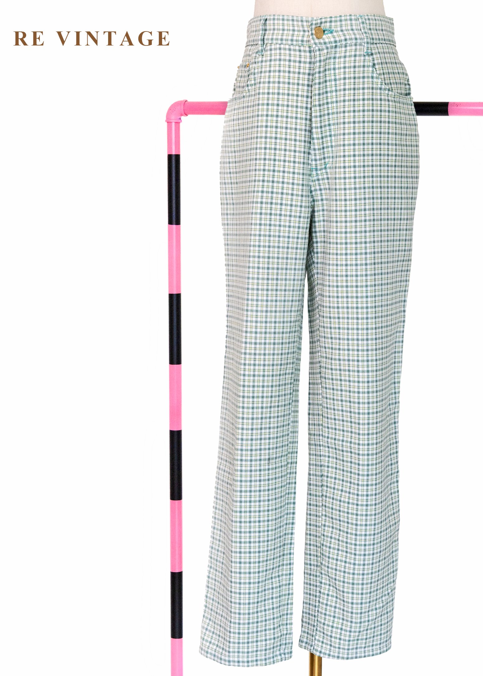 必備單品 - 藍綠色格紋長褲（28"）