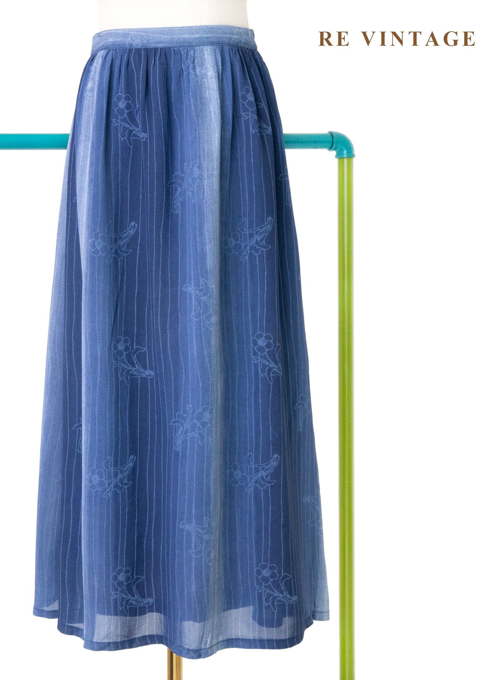 深夜花市漸層藍手繪花朵長裙（24-28"）