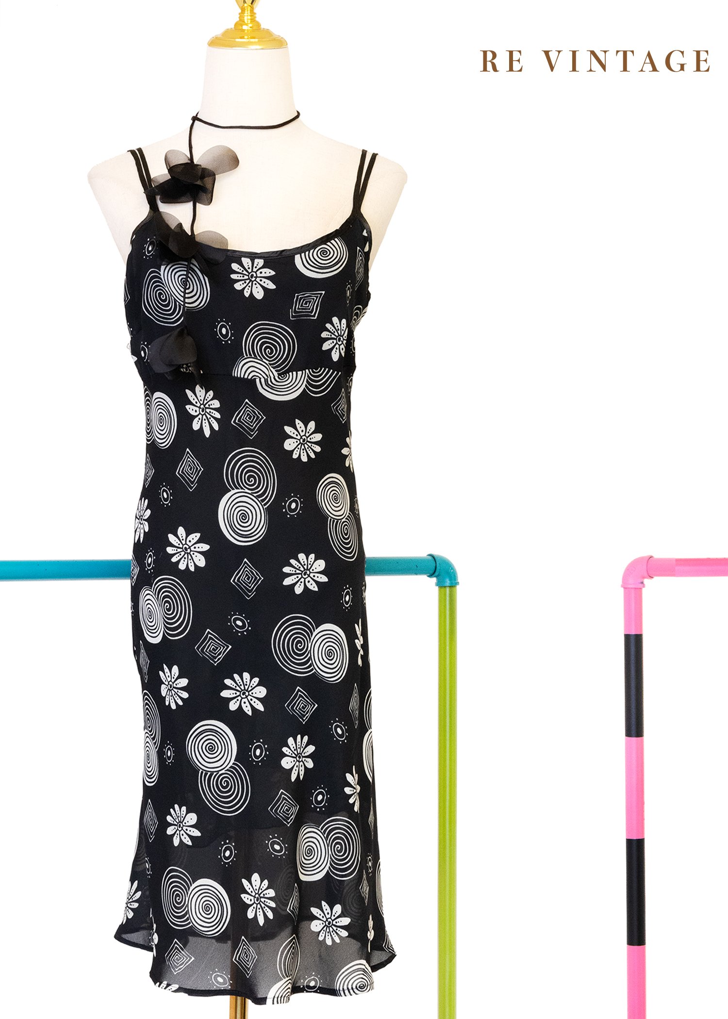 視覺迷宮圖騰細肩帶洋裝