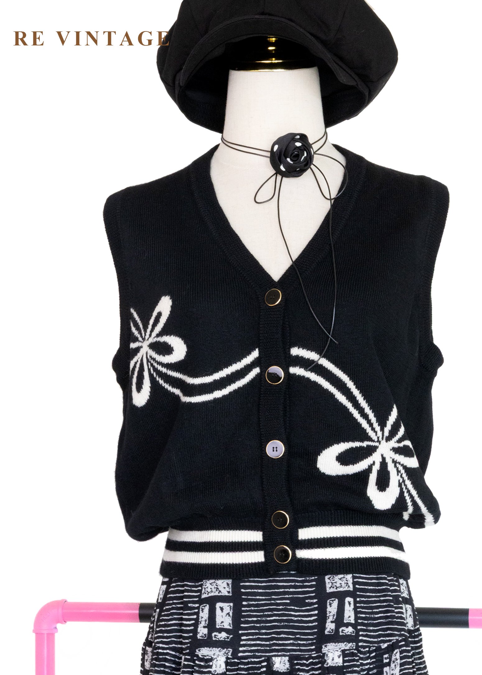 法式俏皮花朵起舞毛料針織背心