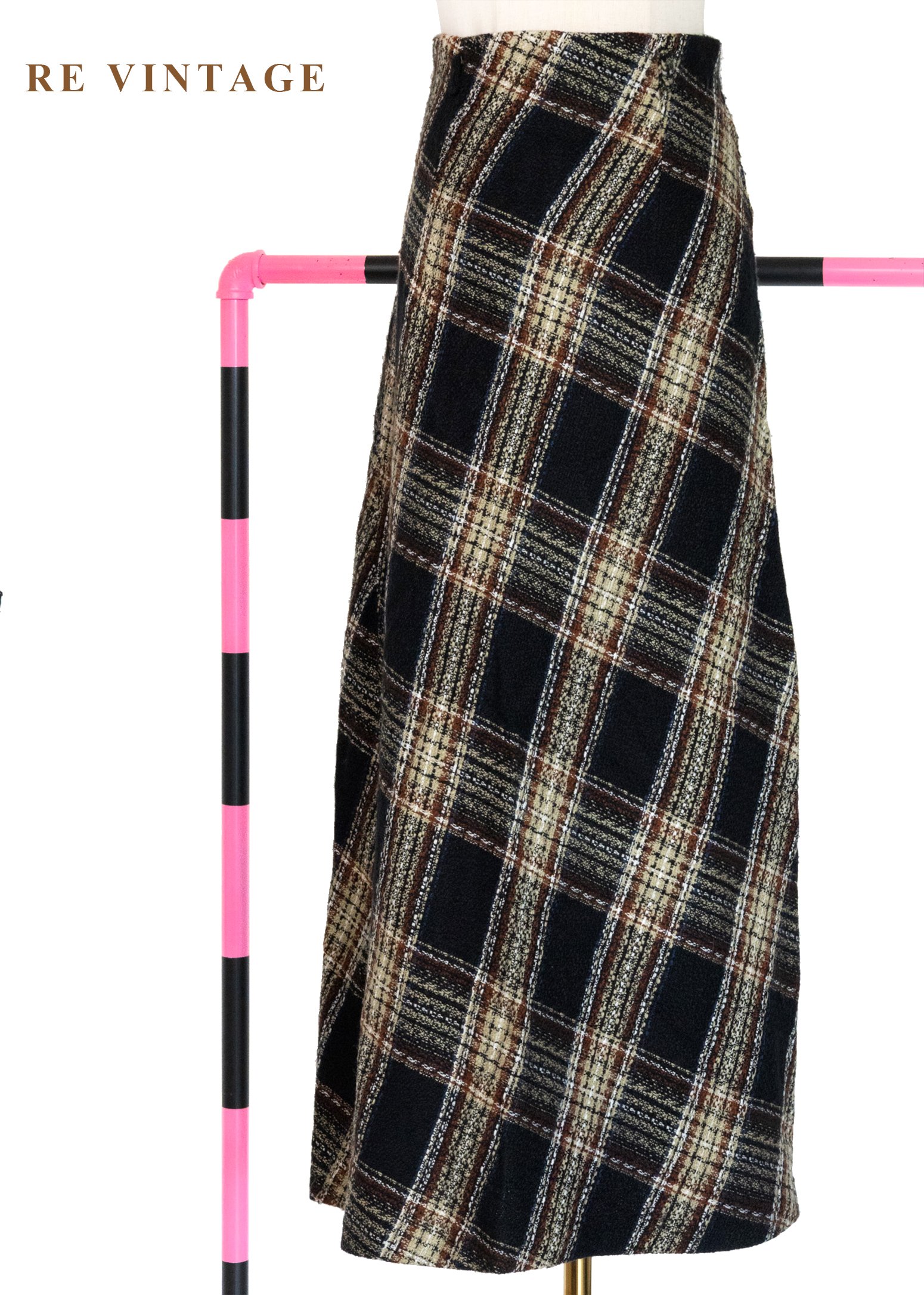 英倫優雅斜格紋毛呢長裙（26"）