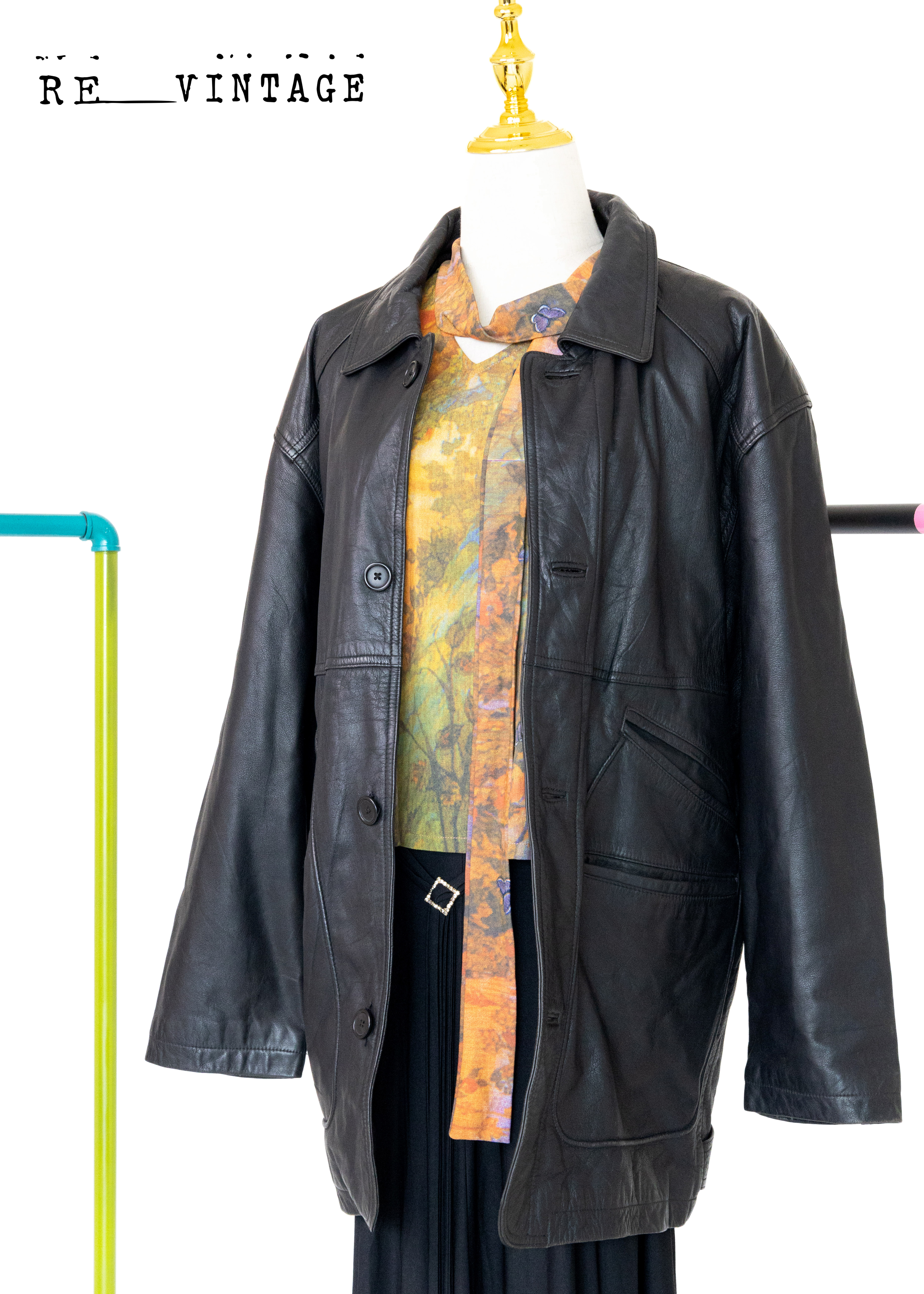 高級霧面黑長版皮革外套