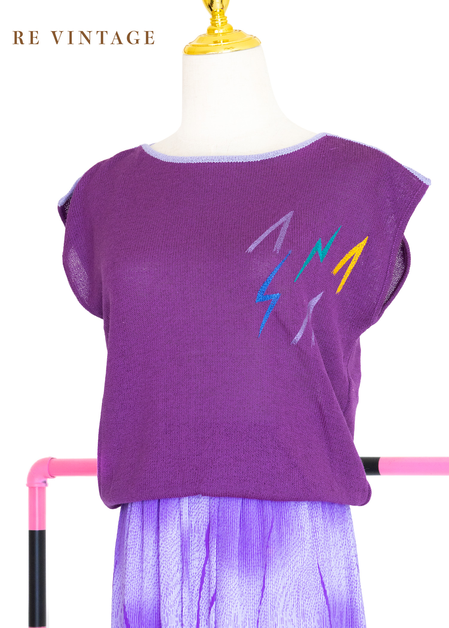 『歐洲寶物』義大利製 - 繽紛閃電紫羅蘭針織上衣