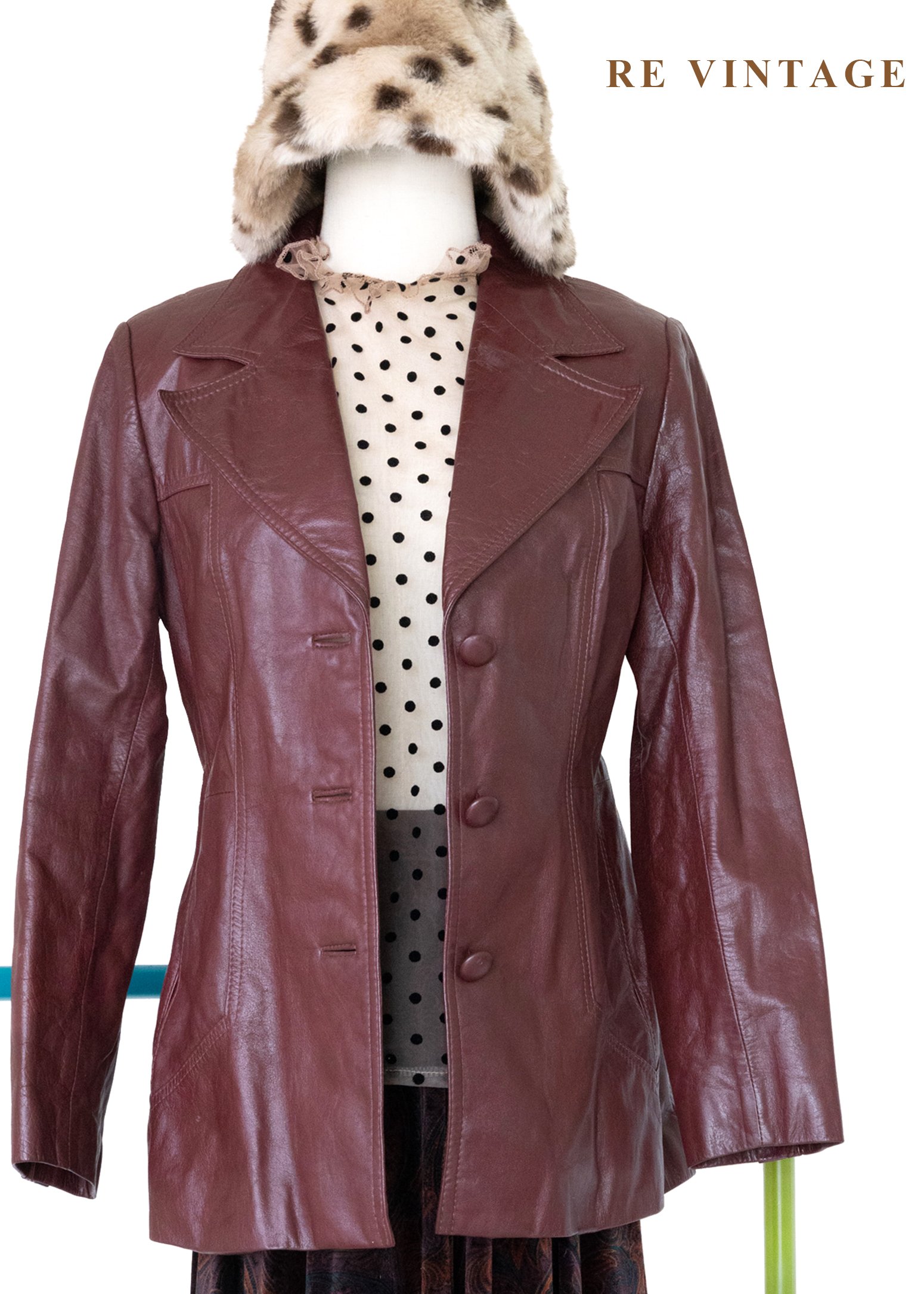 紅酒微醺之夜 - 復古腰身皮革外套