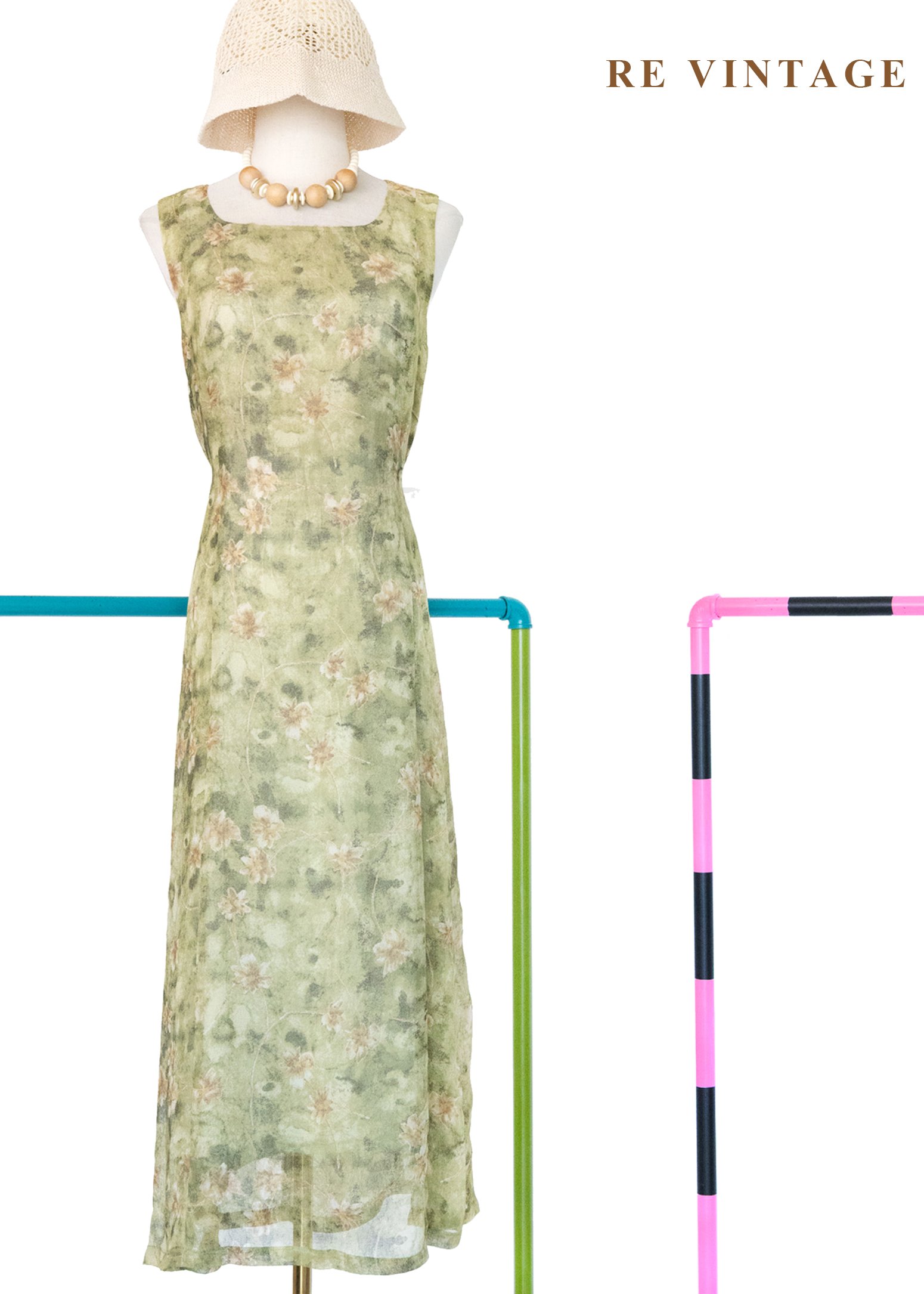 翠谷幽蘭渲染綠碎花長洋裝