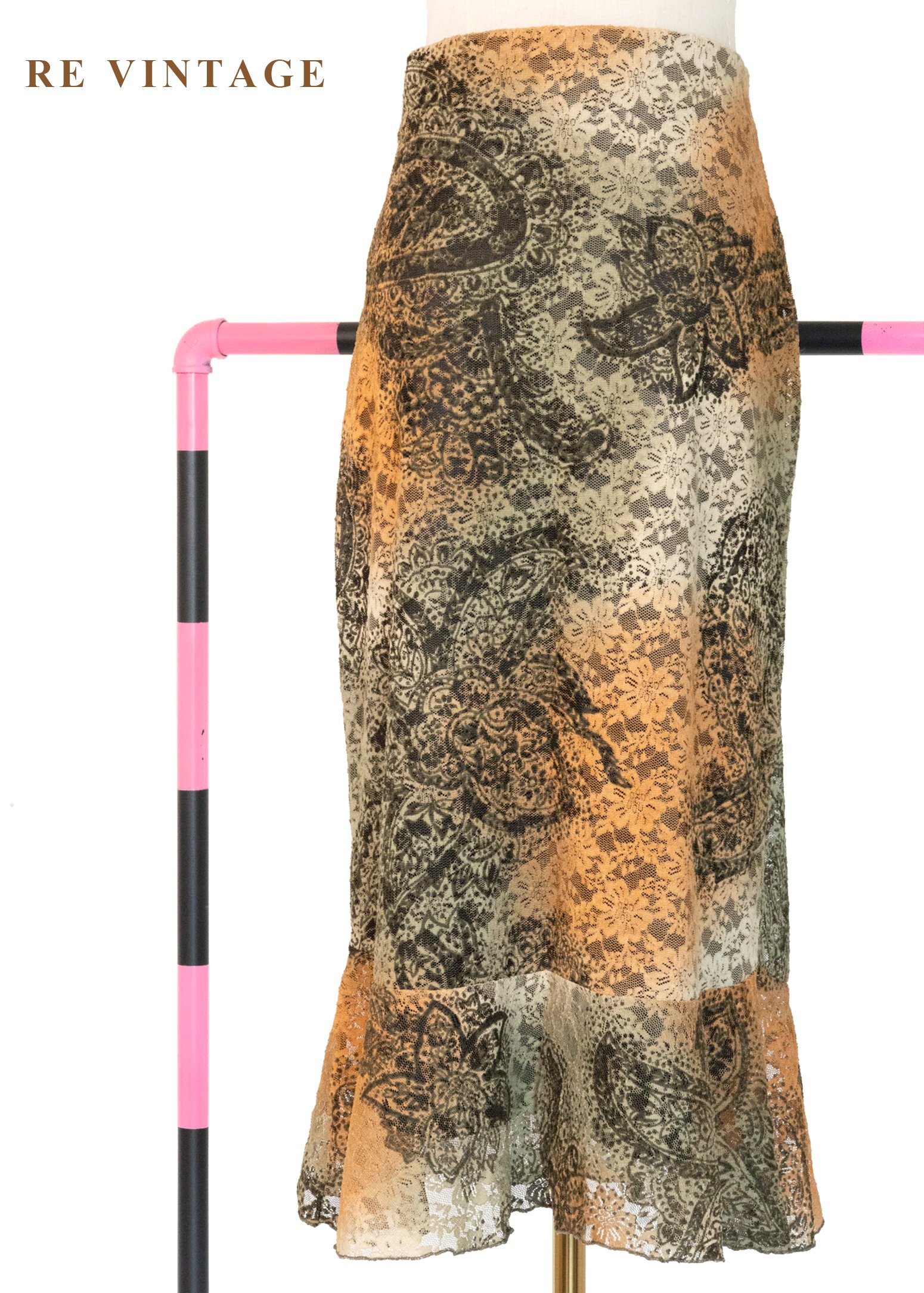 Moss 橘光蕾絲中長裙（28-31"）