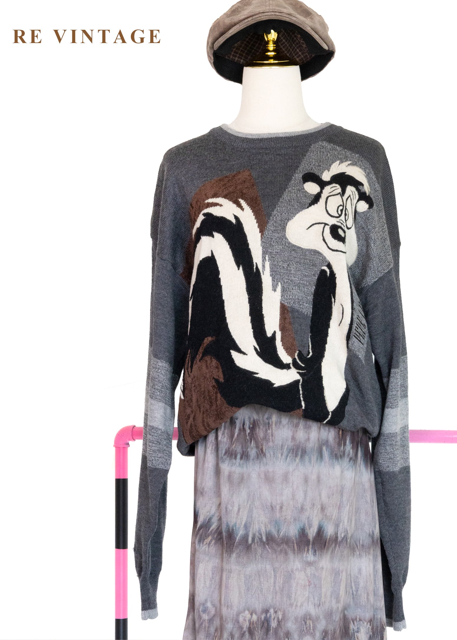 俏皮卡通人物灰系針織毛衣