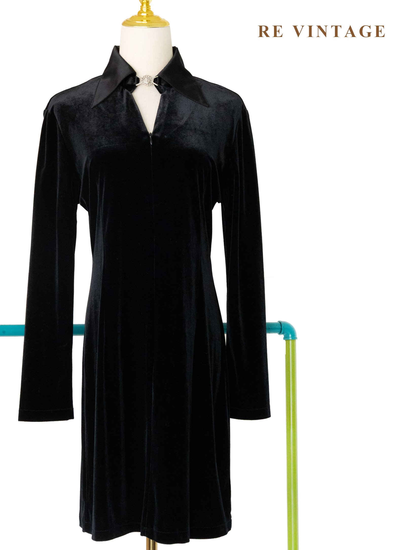 質感單品 - 銀釦靈魂黑絨連身洋裝