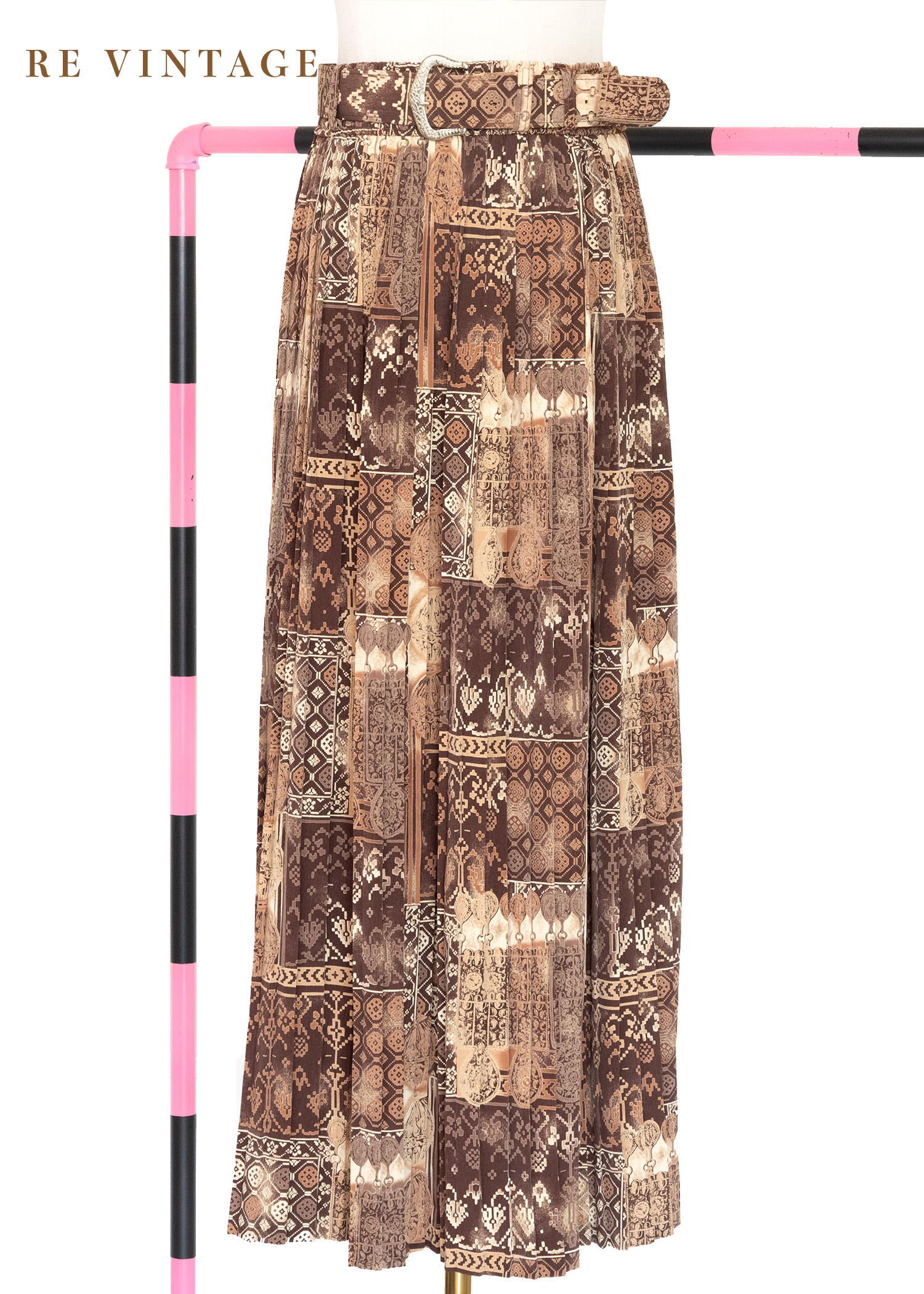 Cacao Nibs 美美復古印花百褶長裙（24"-28"）