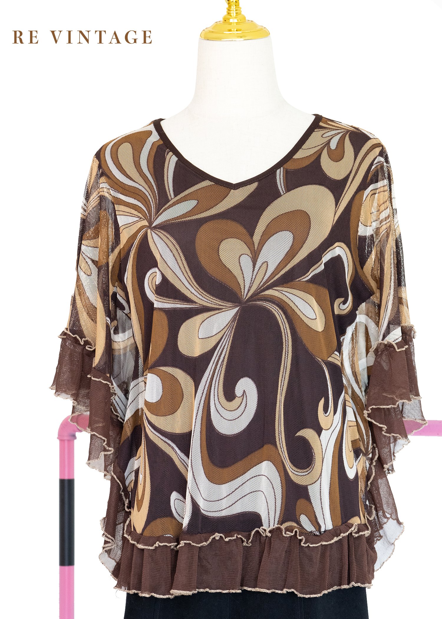 日本製 - 普普印花網紗小蝴蝶袖上衣