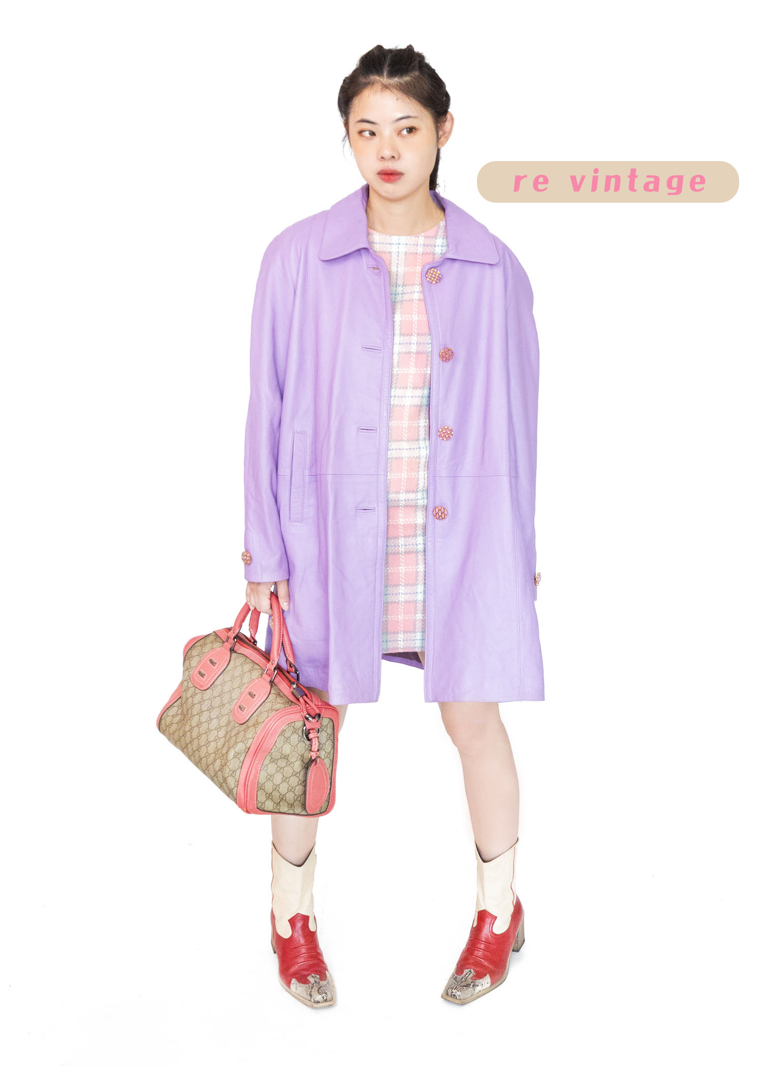 粉紅公主格紋毛料洋裝