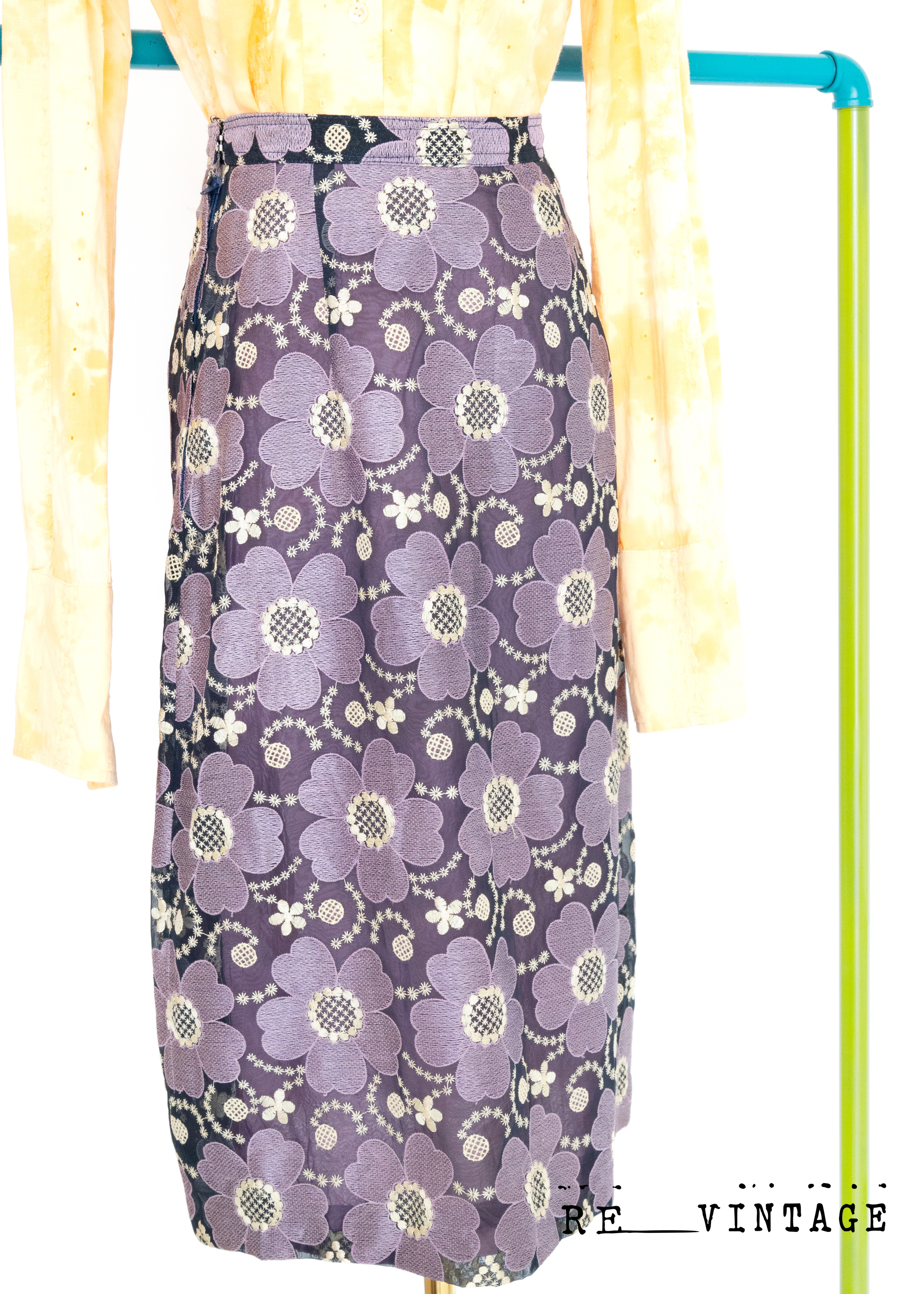 藕色小花排排站中長裙