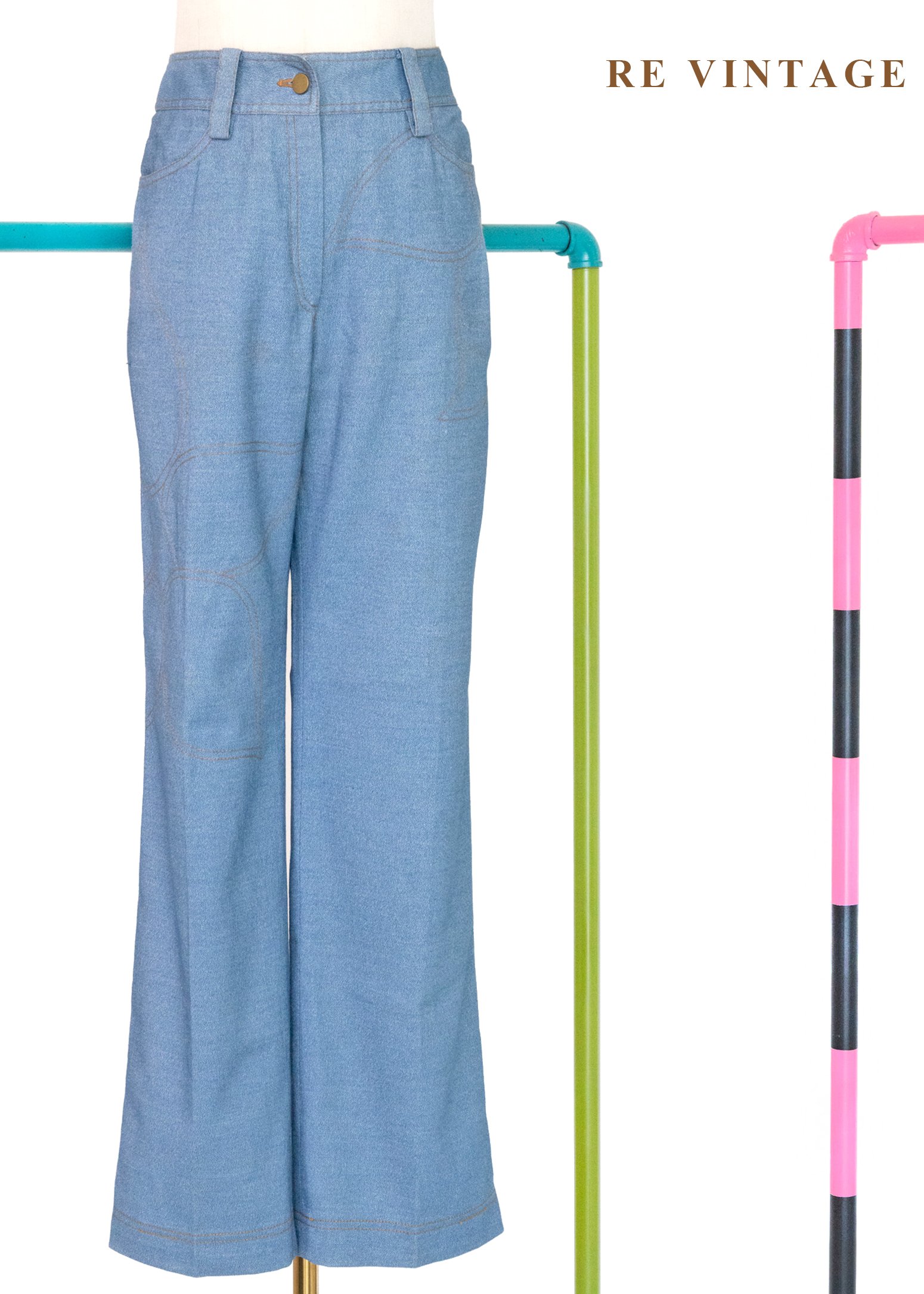 香港製 - 裁縫師的草稿幾何車線單寧長褲（28"）