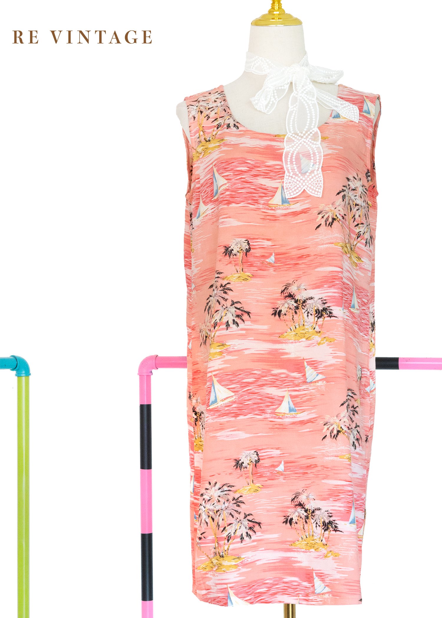 粉紅熱帶渡假風洋裝