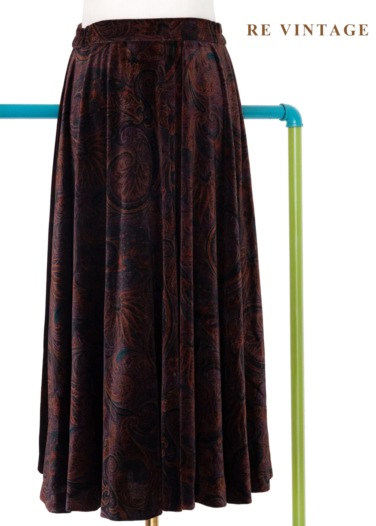 深紅光澤神秘變形蟲絨布長裙（25-26"）