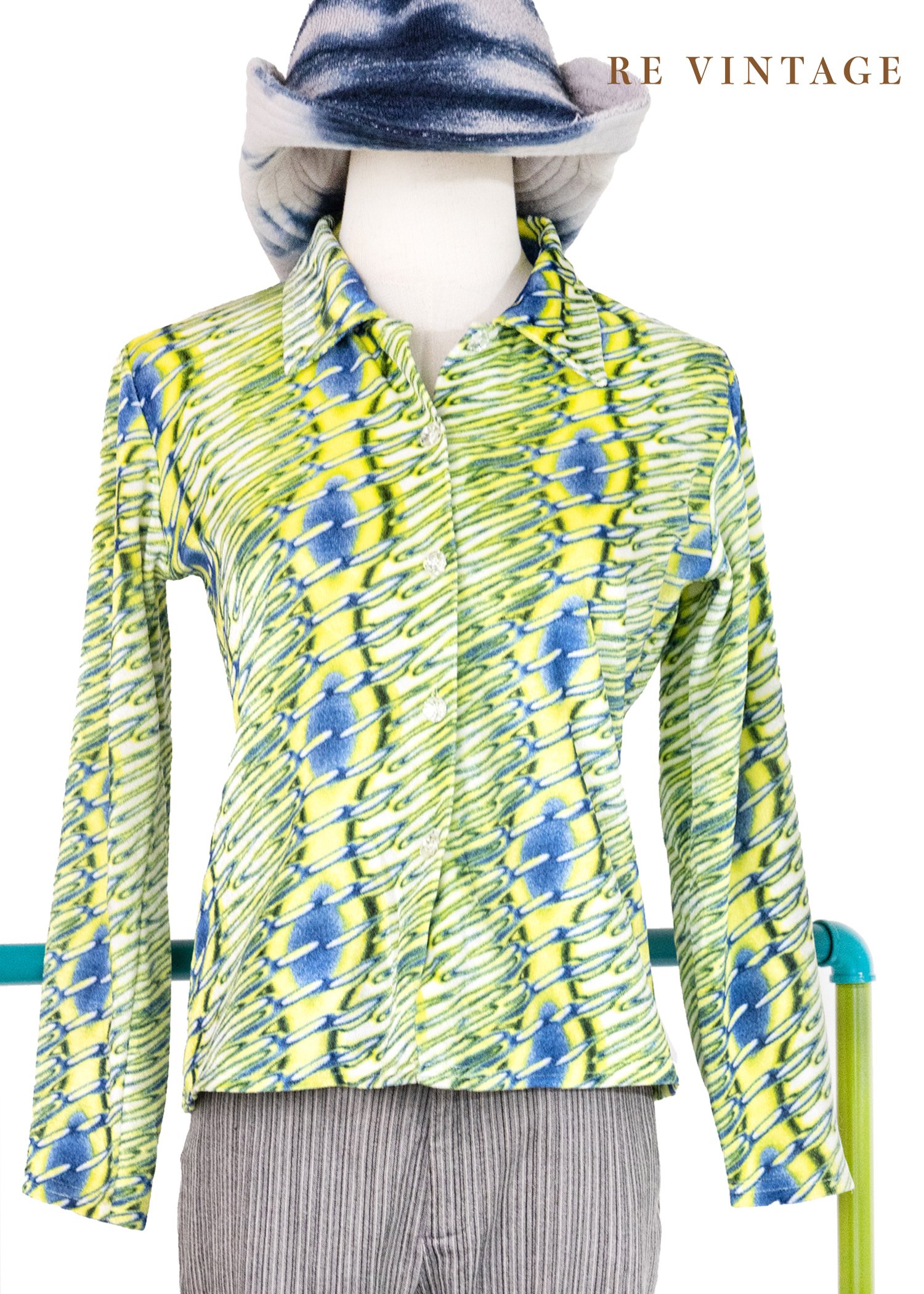 Neon Yellow and Blue 波紋絨布上衣