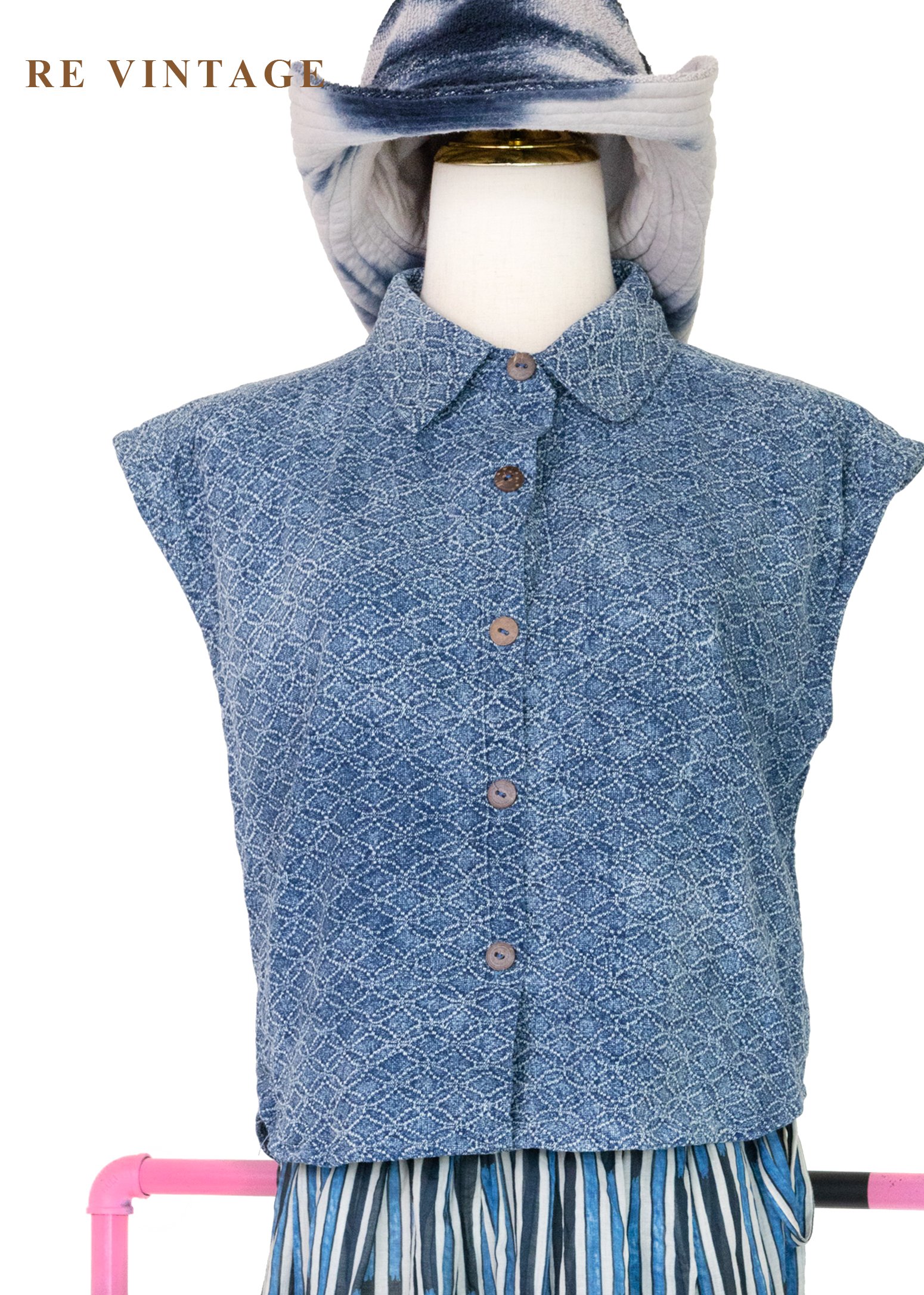 靛藍幾何紋理寬版上衣