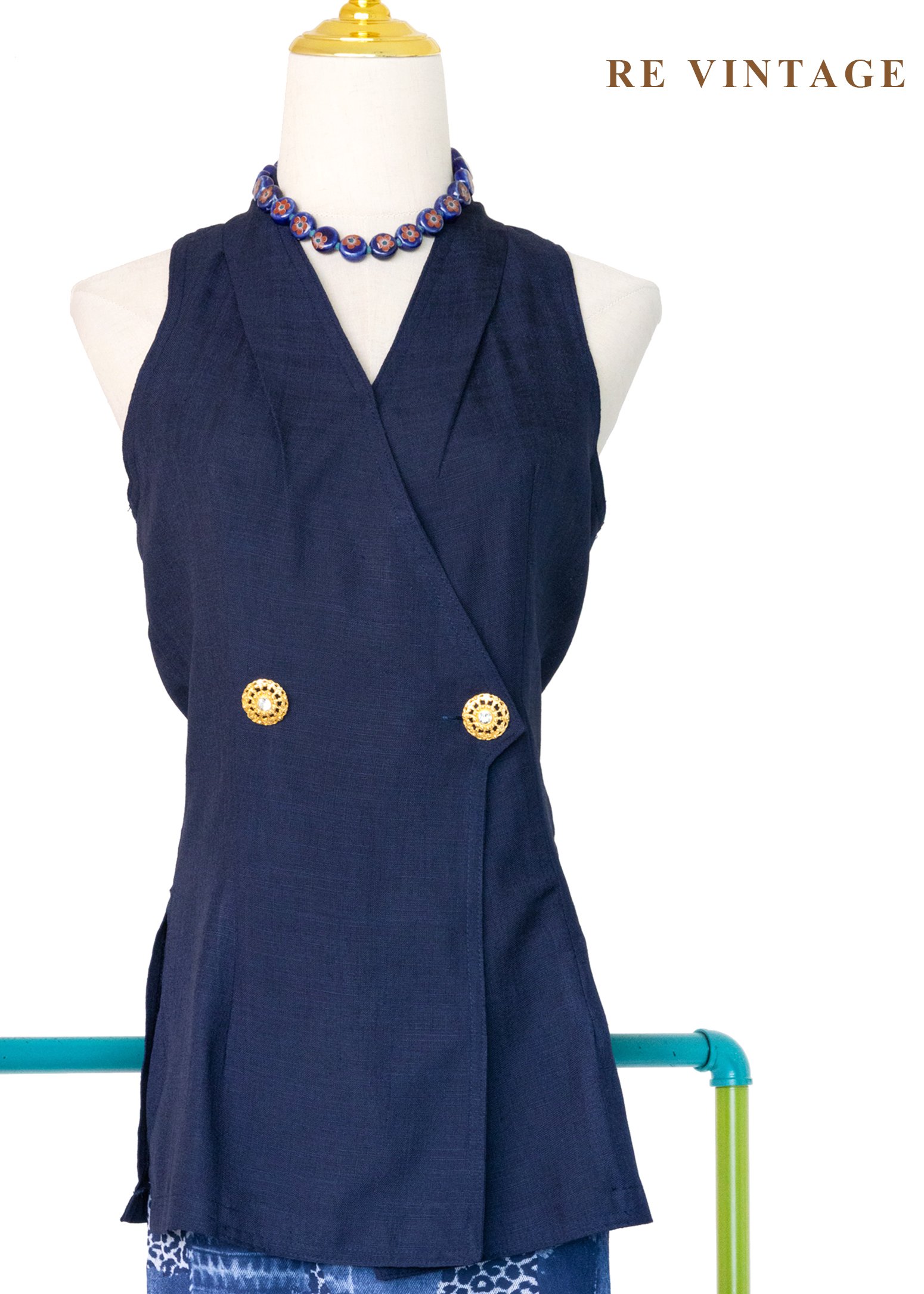 質感單品 - Navy Tailored Vest 金光雙排釦挖背背心