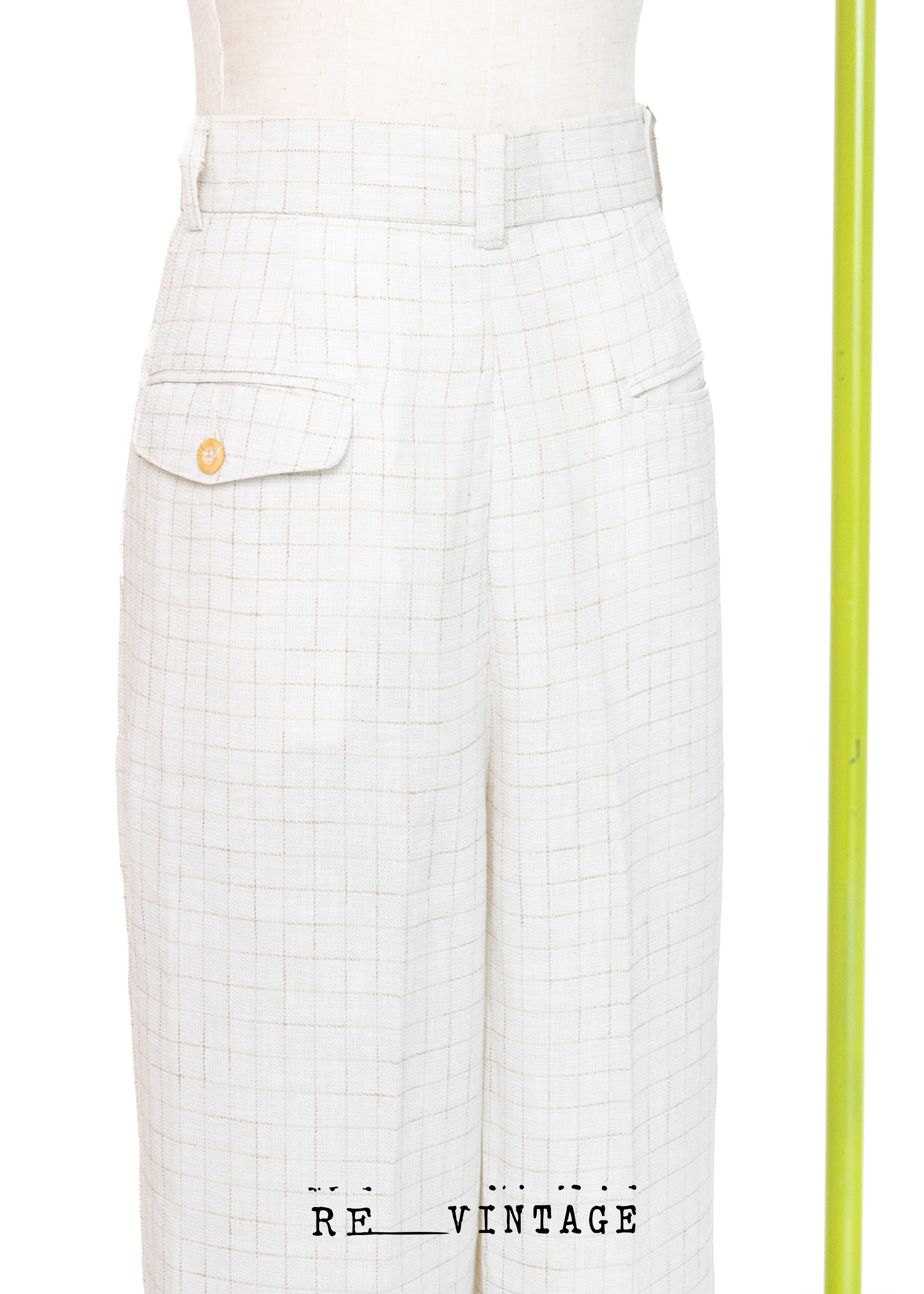 棕色格子米白熱西裝寬版直筒褲