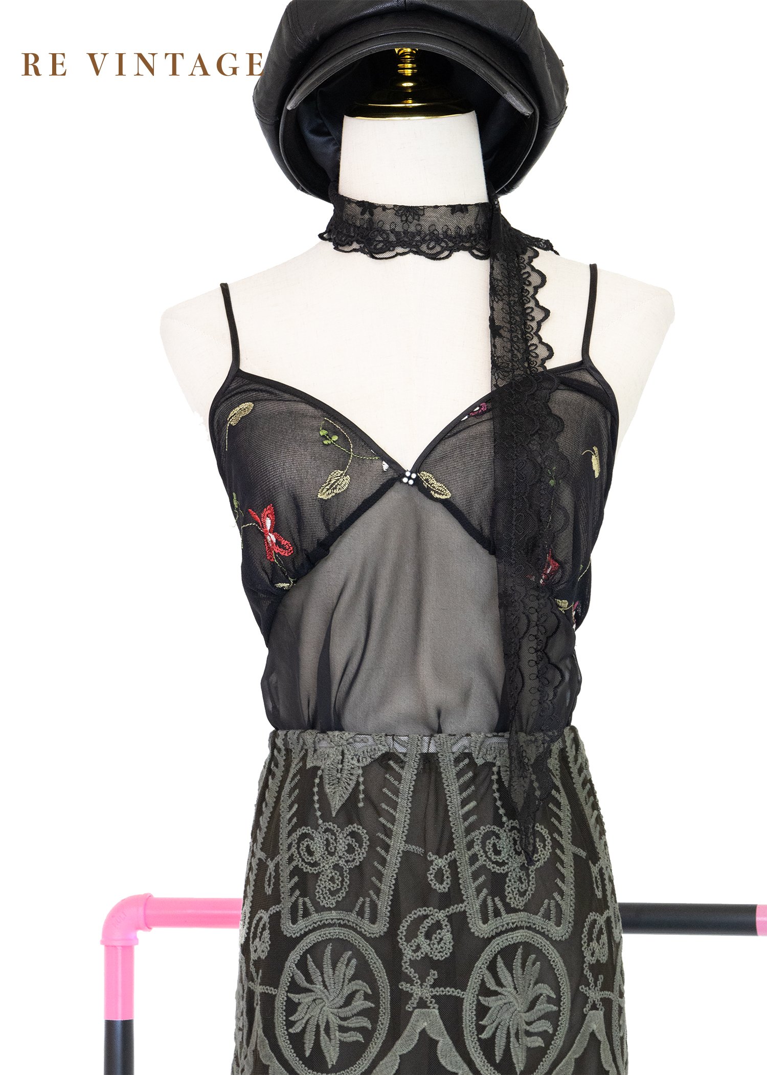 紅花綠葉透膚雪紡背心