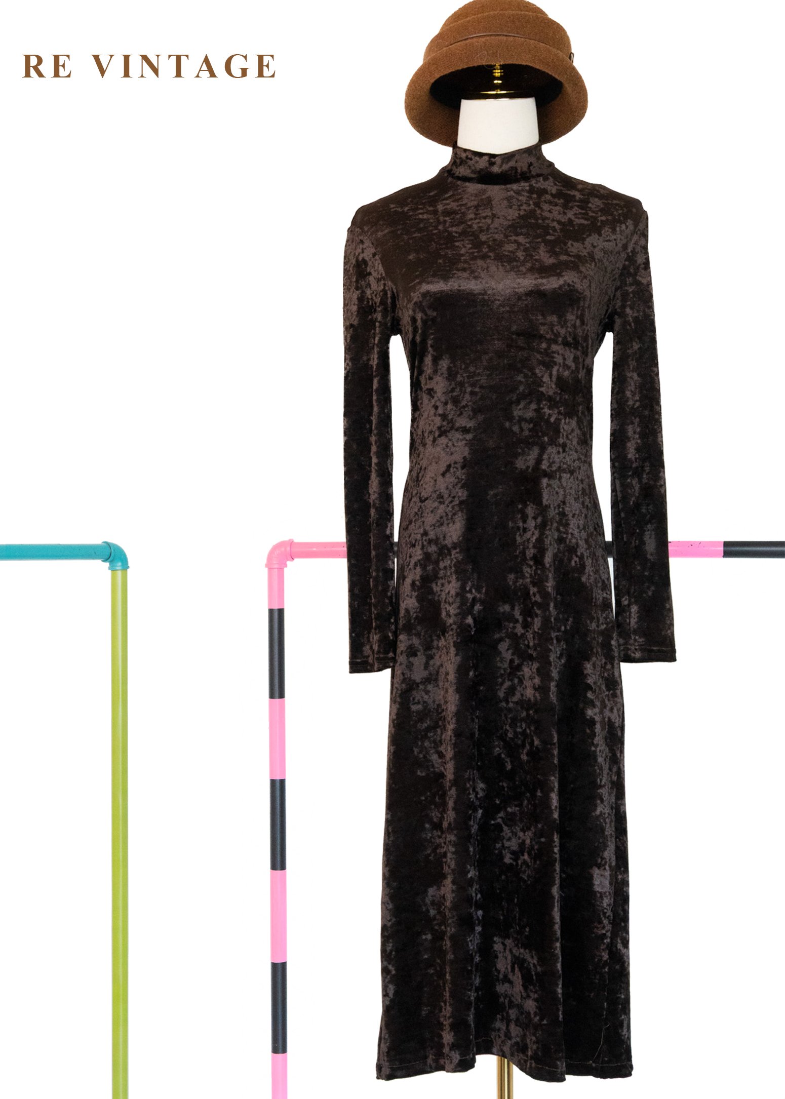 義大利製質感單品 - 深咖啡色俐落現代感絨布洋裝