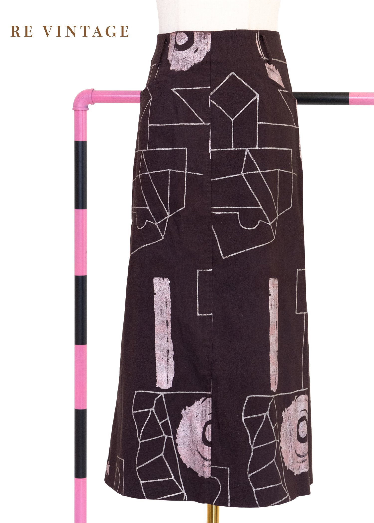 芋頭巧克力色幾何圖形中長裙（27"）