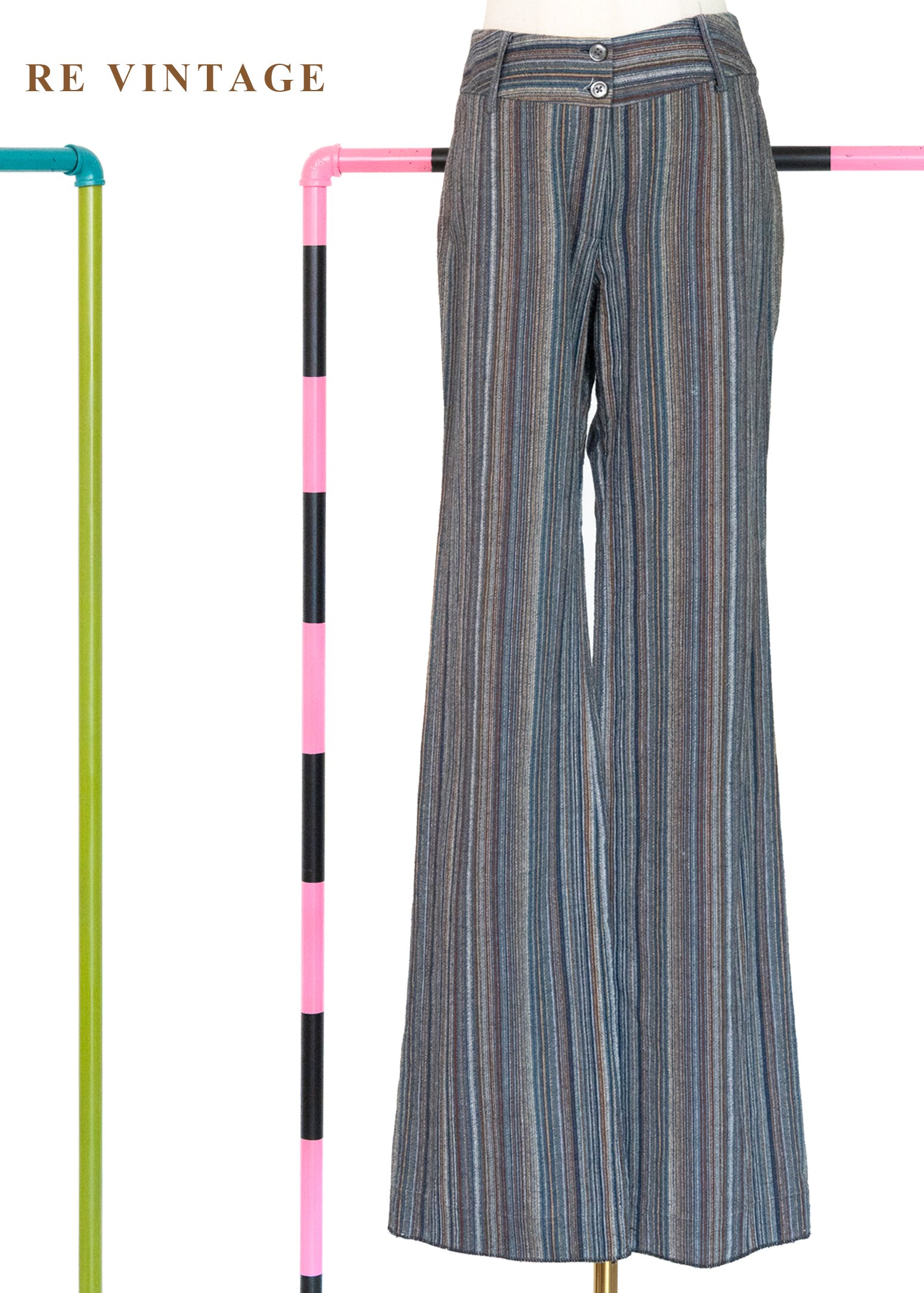 時空經緯 - 復古彩條微喇叭長褲（28"）