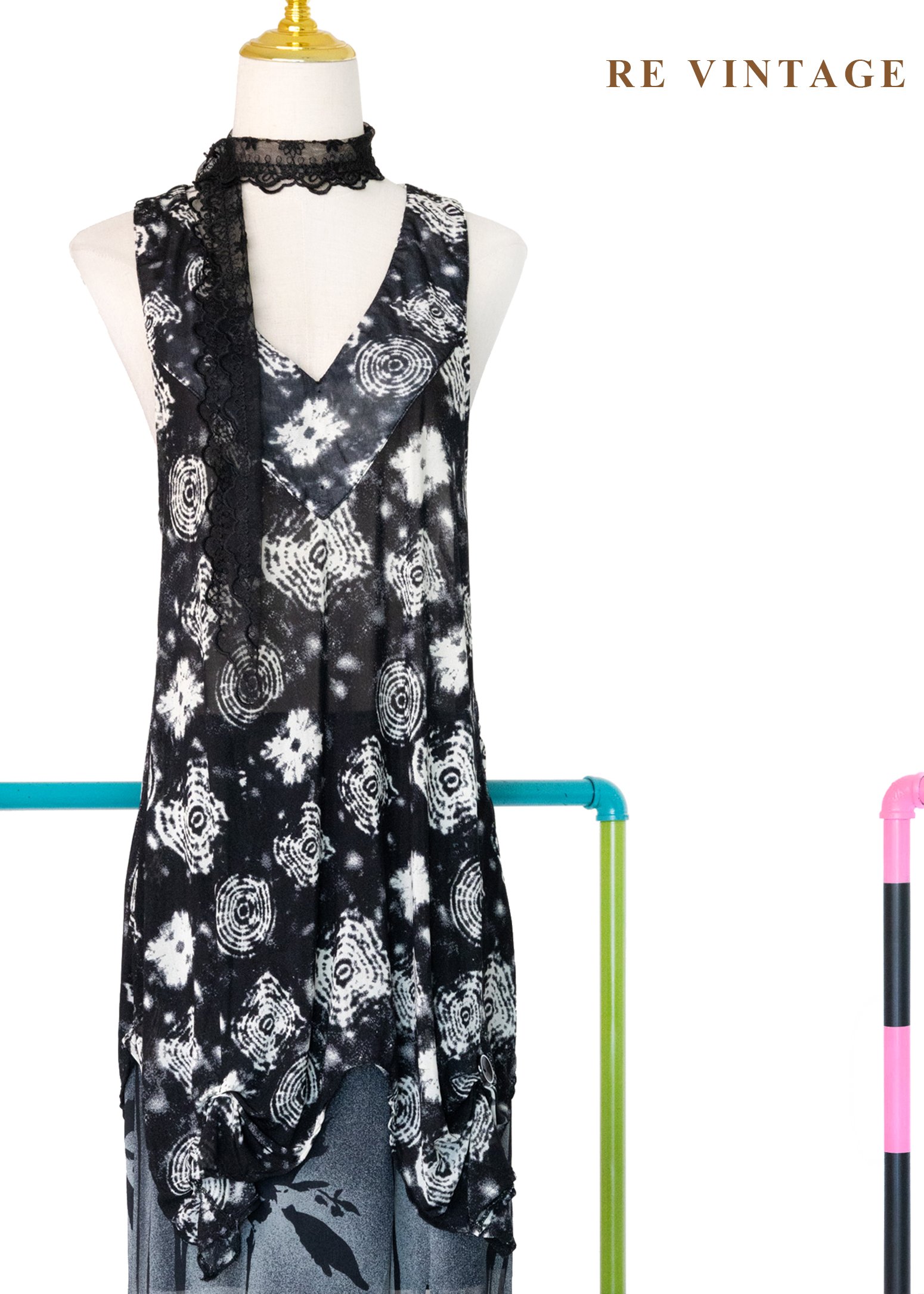 黑系紮染幾何圖騰長版背心