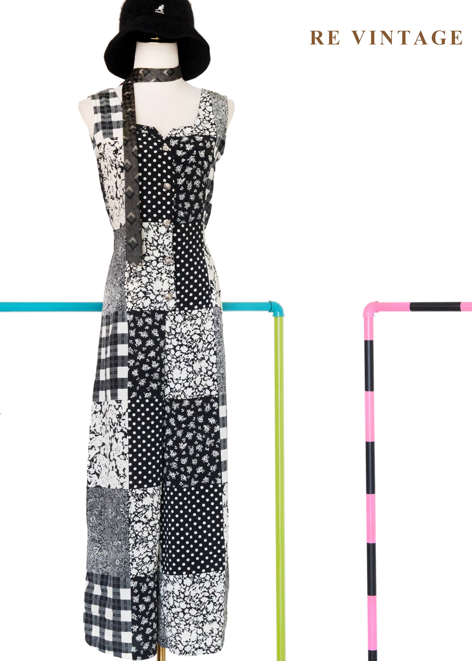 黑白故事拼圖 Patchwork 連身褲